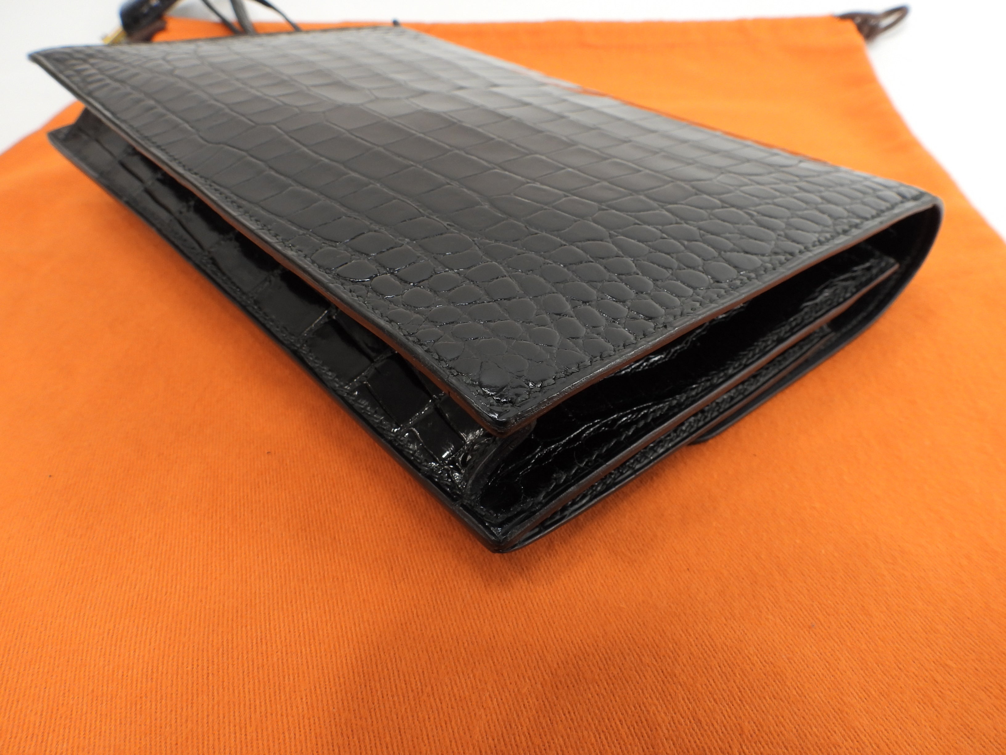 Hermès Jett Coccodrillo Nero Pochette Clutch Usata in Ottime Condizioni@○K