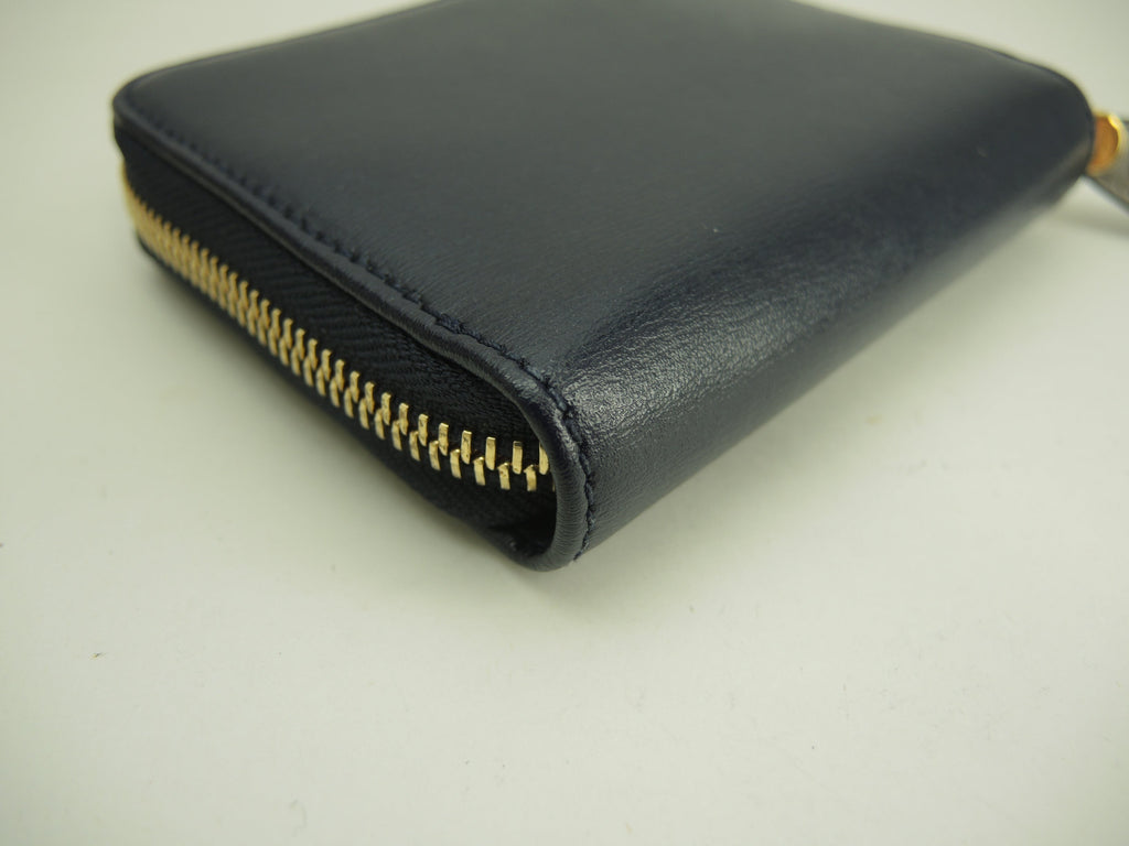 Salvatore Ferragamo Portafoglio compatto Gancini in pelle blu navy con zip piccole@ 18