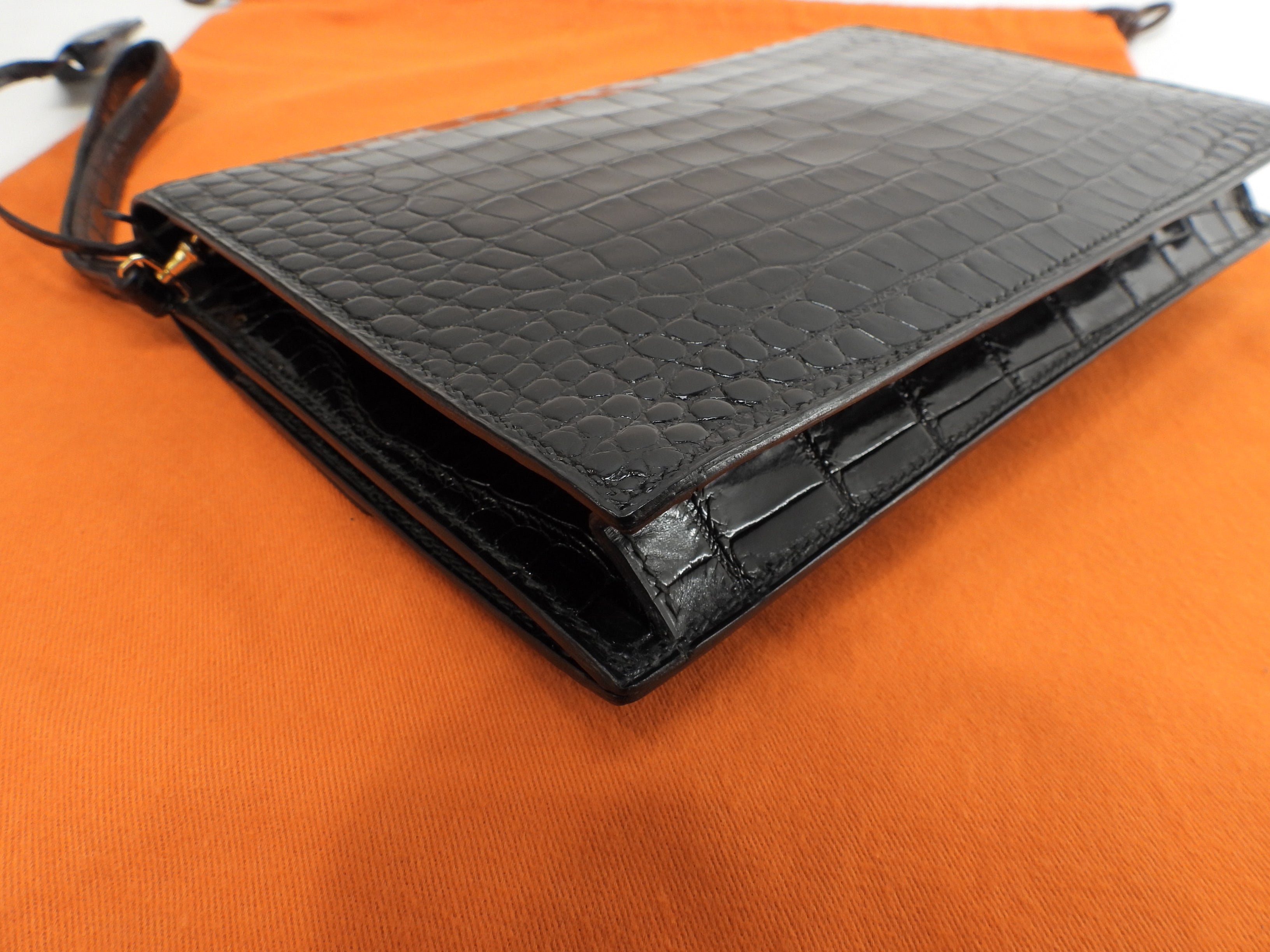 Hermès Jett Coccodrillo Nero Pochette Clutch Usata in Ottime Condizioni@○K