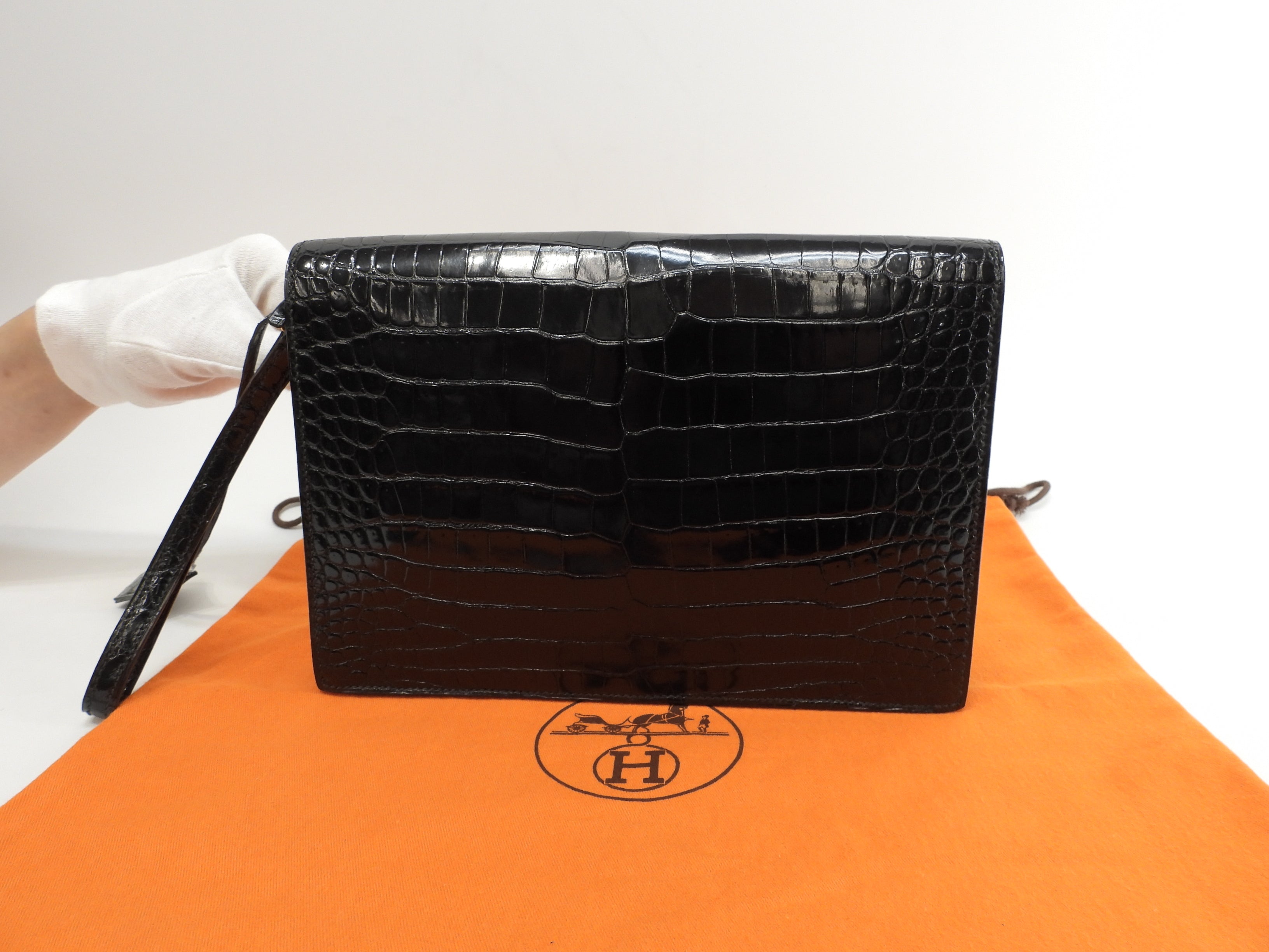 Hermès Jett Coccodrillo Nero Pochette Clutch Usata in Ottime Condizioni@○K