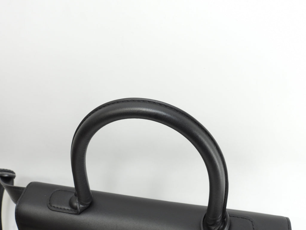 デルボー ブリヨンMM ボックスカーフレザー黒 シルバー金具 s付ハンドバッグ ケリー型 美品@ 1
