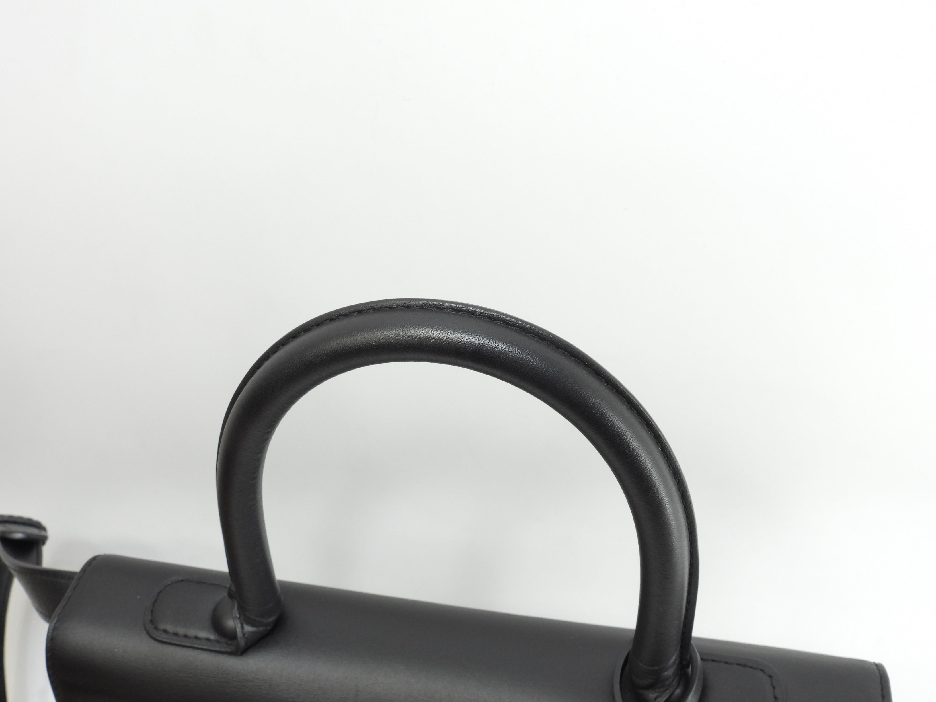 デルボー ブリヨンMM ボックスカーフレザー黒 シルバー金具 s付ハンドバッグ ケリー型 美品@ 1