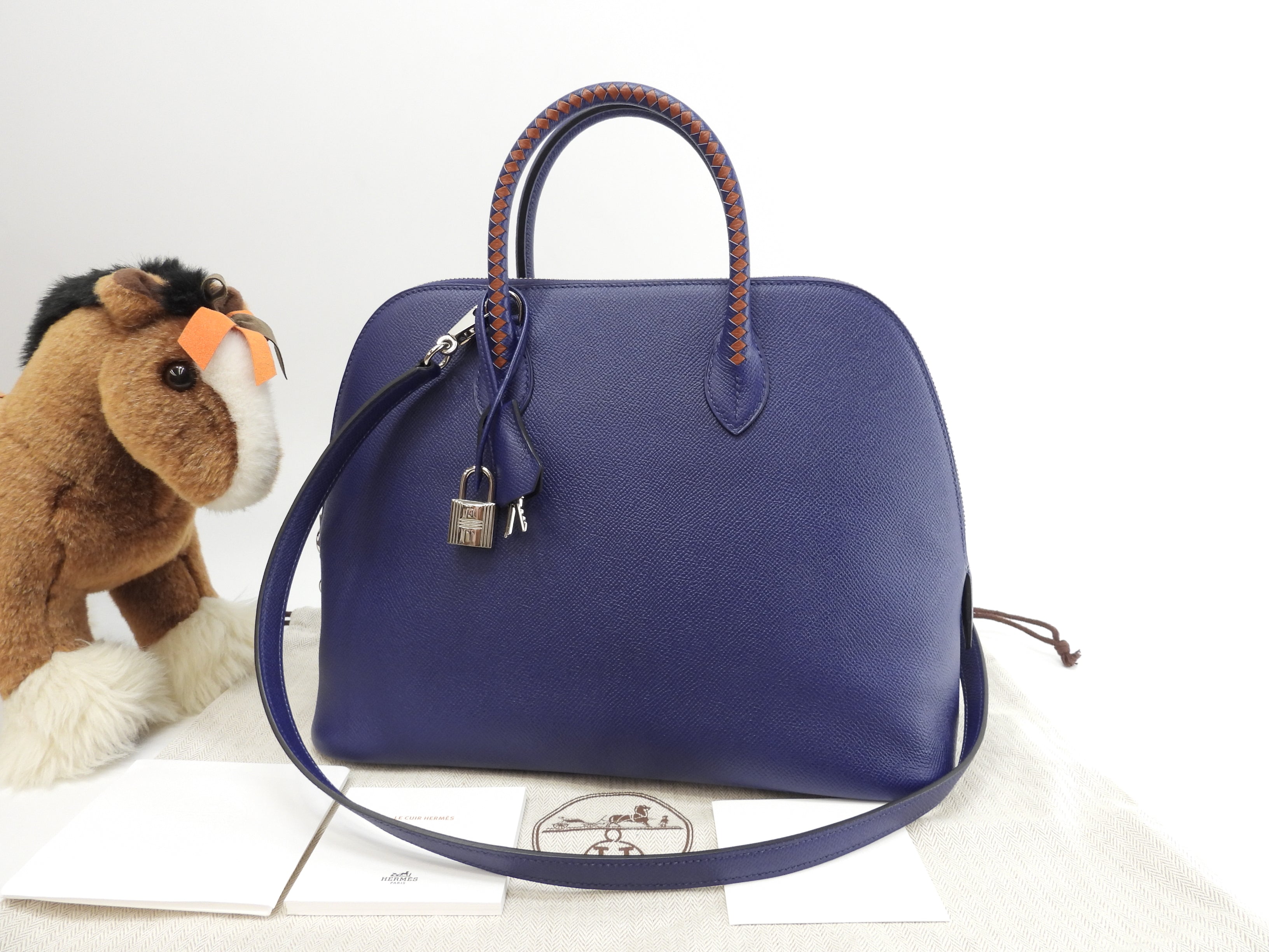 Hermès Bolide 1923 Tressage Epsom blu borsa a mano con tracolla @C 2