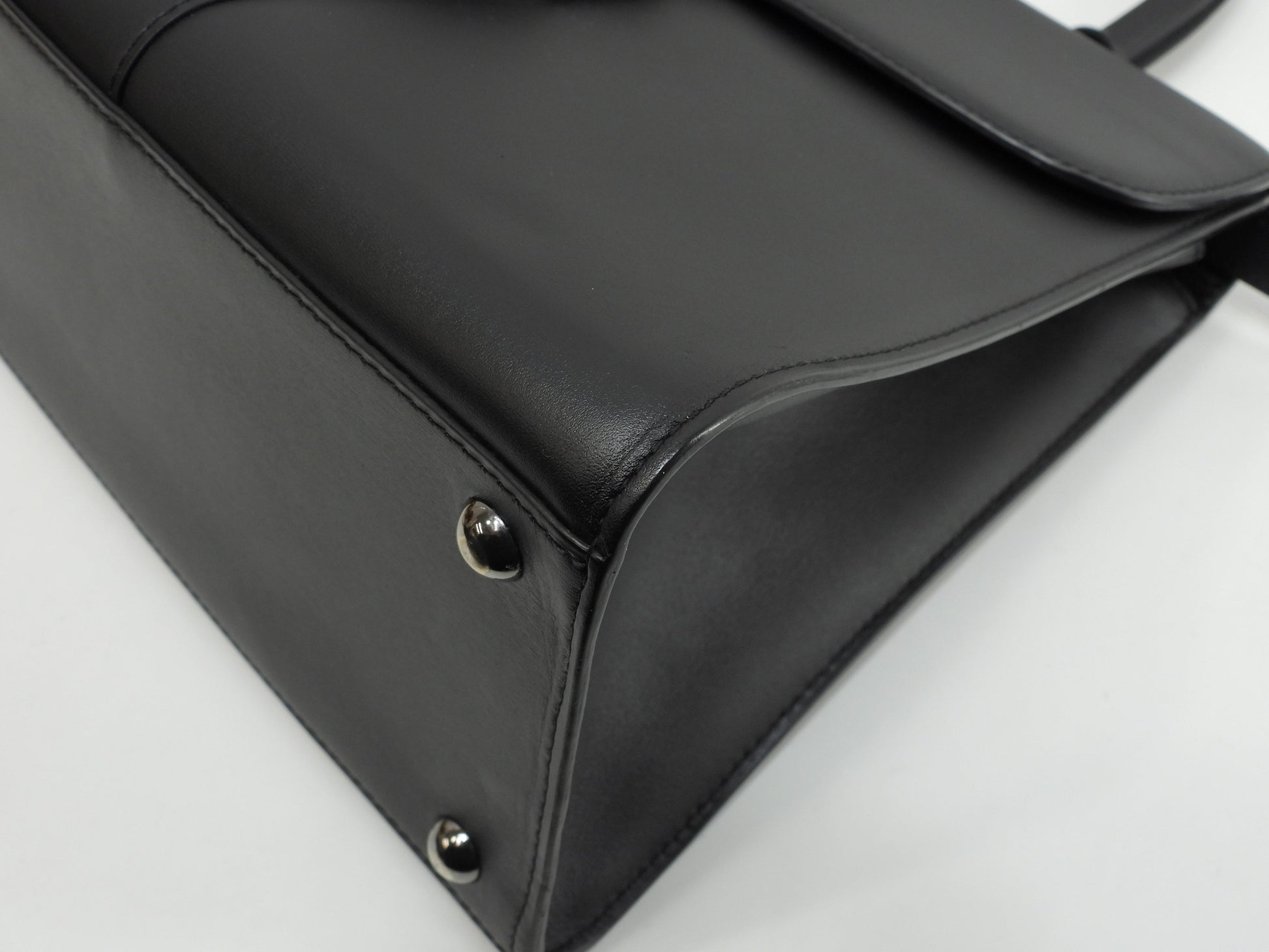 デルボー ブリヨンMM ボックスカーフレザー黒 シルバー金具 s付ハンドバッグ ケリー型 美品@ 1