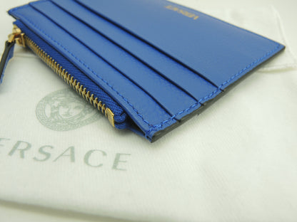 Versace Portamonete con scomparti per carte V Logo in pelle blu, porta carte di credito, nuovo @ 3
