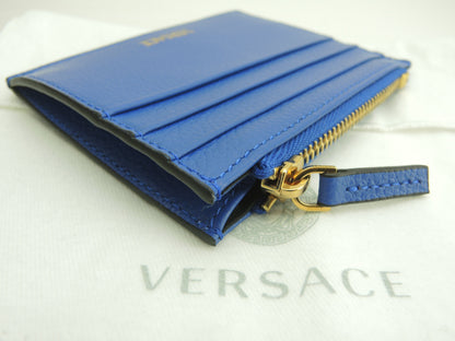 Versace Portamonete con scomparti per carte V Logo in pelle blu, porta carte di credito, nuovo @ 3