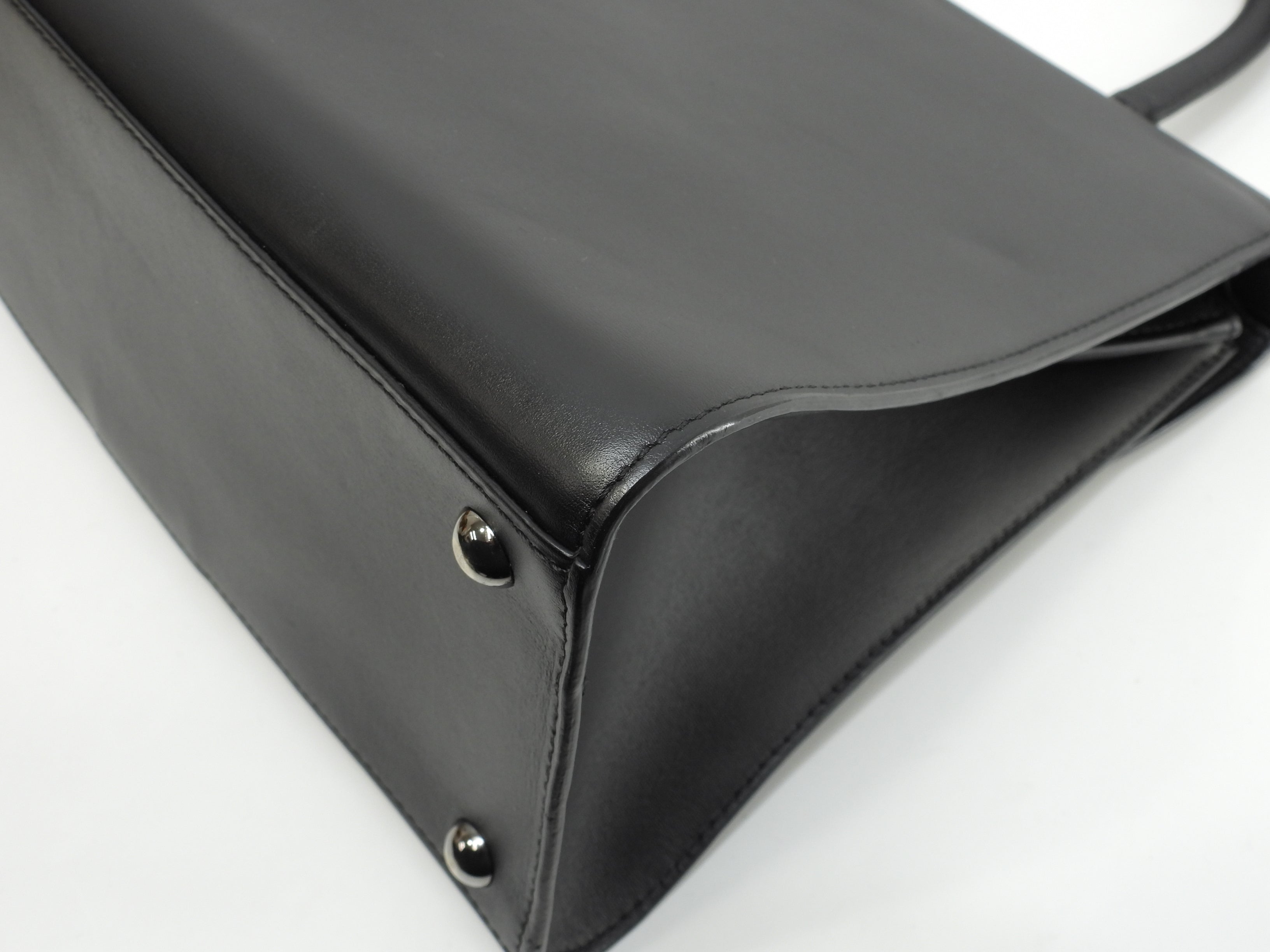 デルボー ブリヨンMM ボックスカーフレザー黒 シルバー金具 s付ハンドバッグ ケリー型 美品@ 1