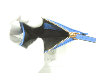 Versace Portamonete con scomparti per carte V Logo in pelle blu, porta carte di credito, nuovo @ 3