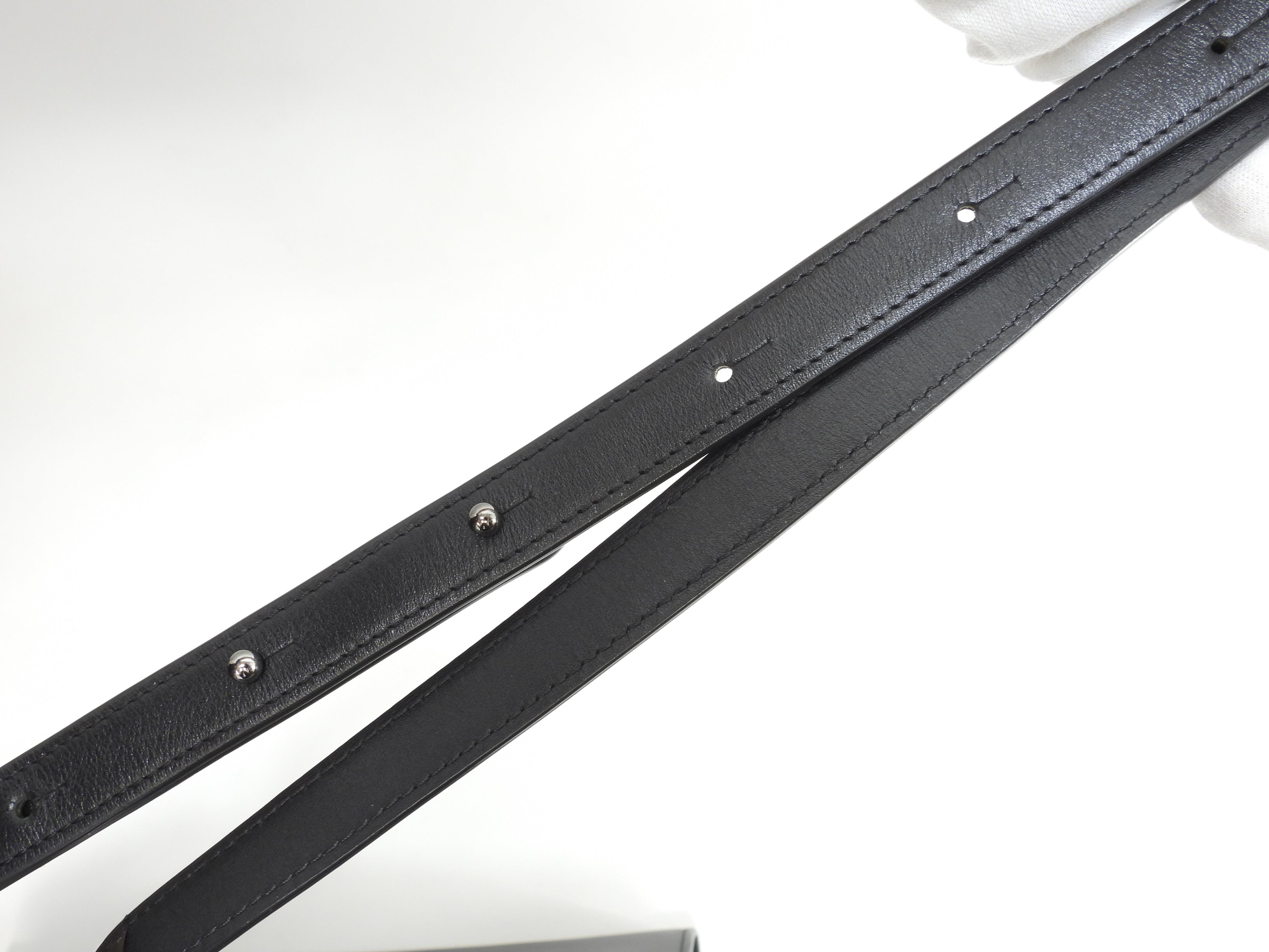 デルボー ブリヨンMM ボックスカーフレザー黒 シルバー金具 s付ハンドバッグ ケリー型 美品@ 1