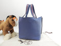 Hermes Picotin Lock MM Tressage Epsom blu borsa a mano bella condizione @C 3