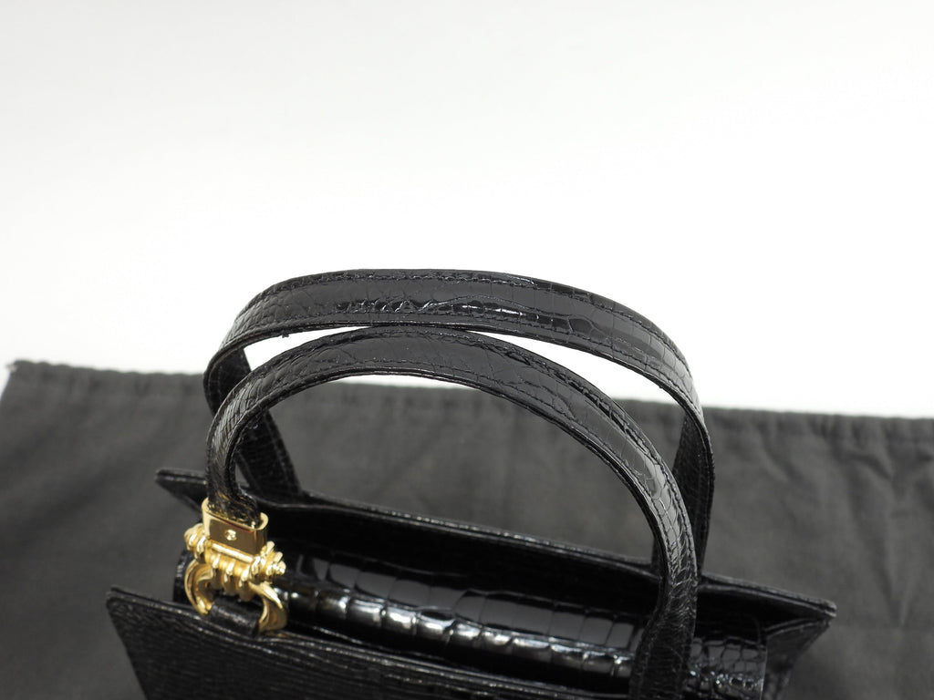 Contessa Mini Borsa a Mano Coccodrillo Nera Mini Tote Rara Ottime Condizioni @ 84