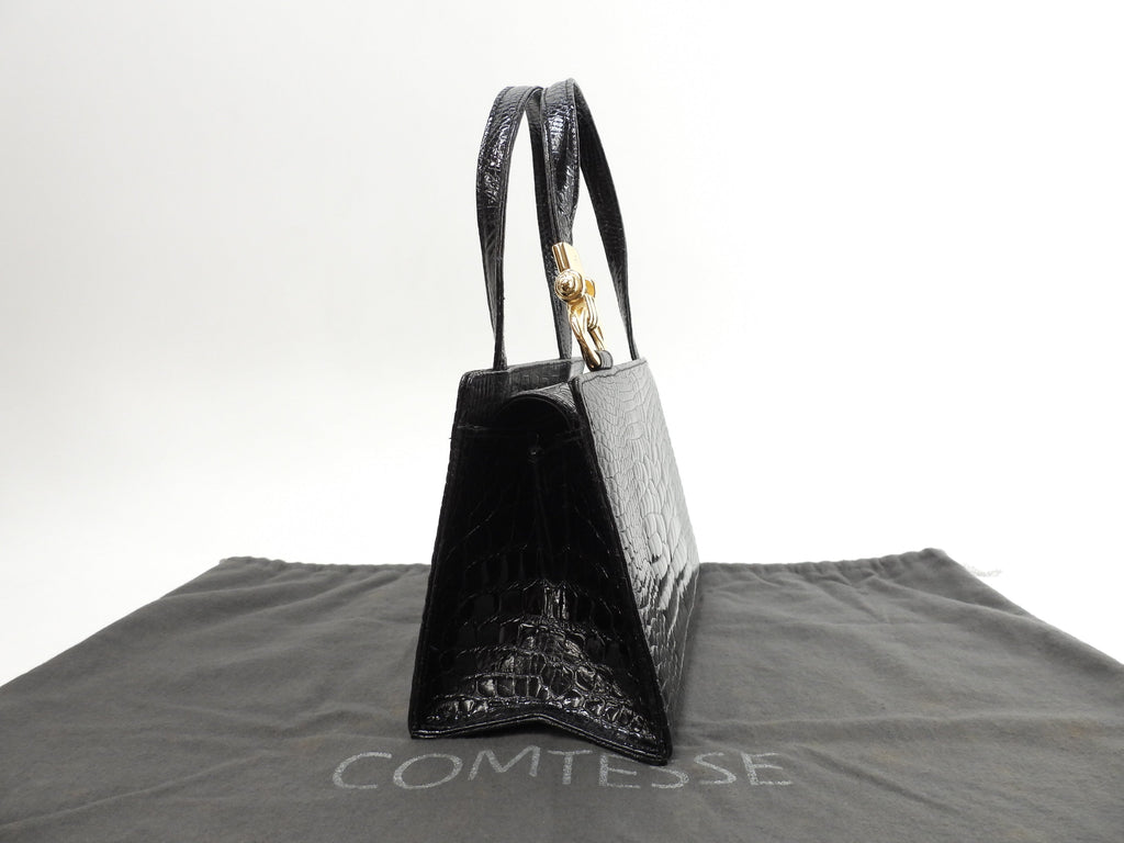 Contessa Mini Borsa a Mano Coccodrillo Nera Mini Tote Rara Ottime Condizioni @ 84