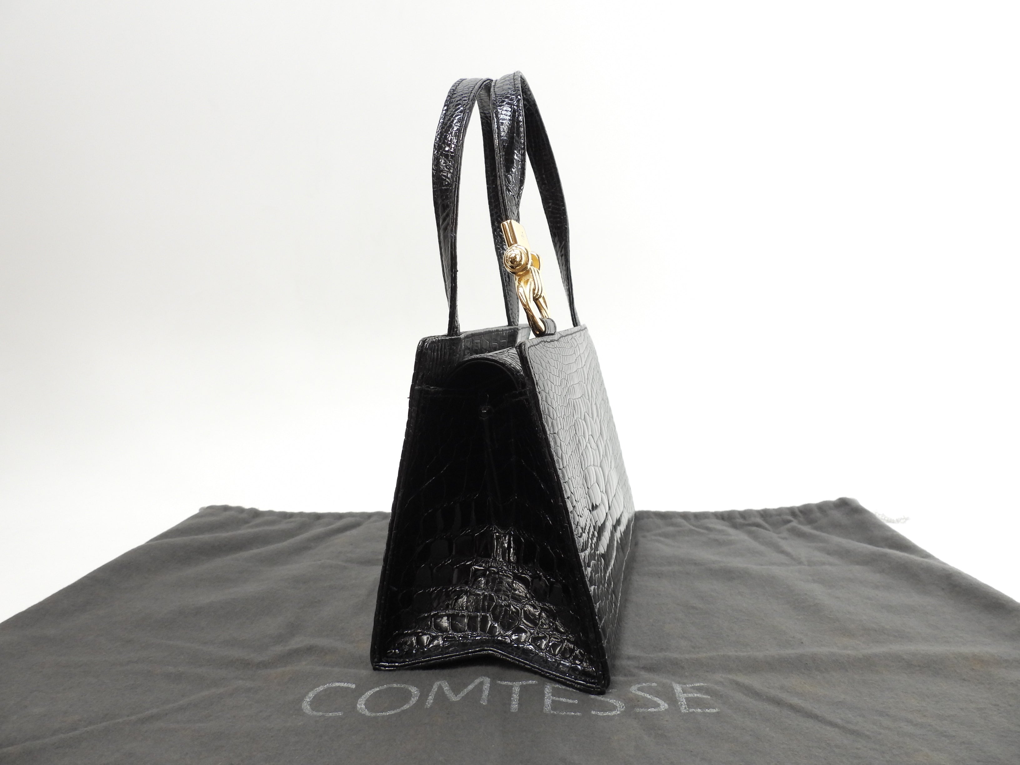 Contessa Mini Borsa a Mano Coccodrillo Nera Mini Tote Rara Ottime Condizioni @ 84