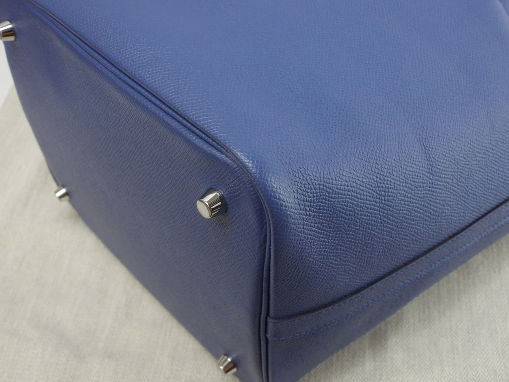 Hermes Picotin Lock MM Tressage Epsom blu borsa a mano bella condizione @C 3