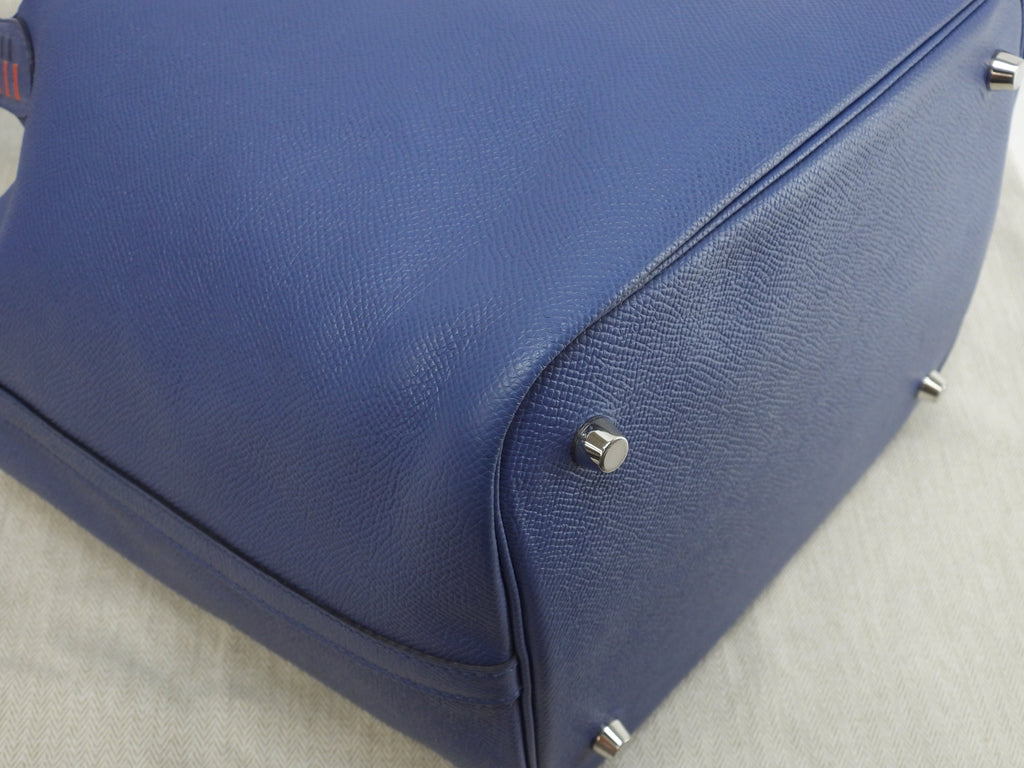 Hermes Picotin Lock MM Tressage Epsom blu borsa a mano bella condizione @C 3