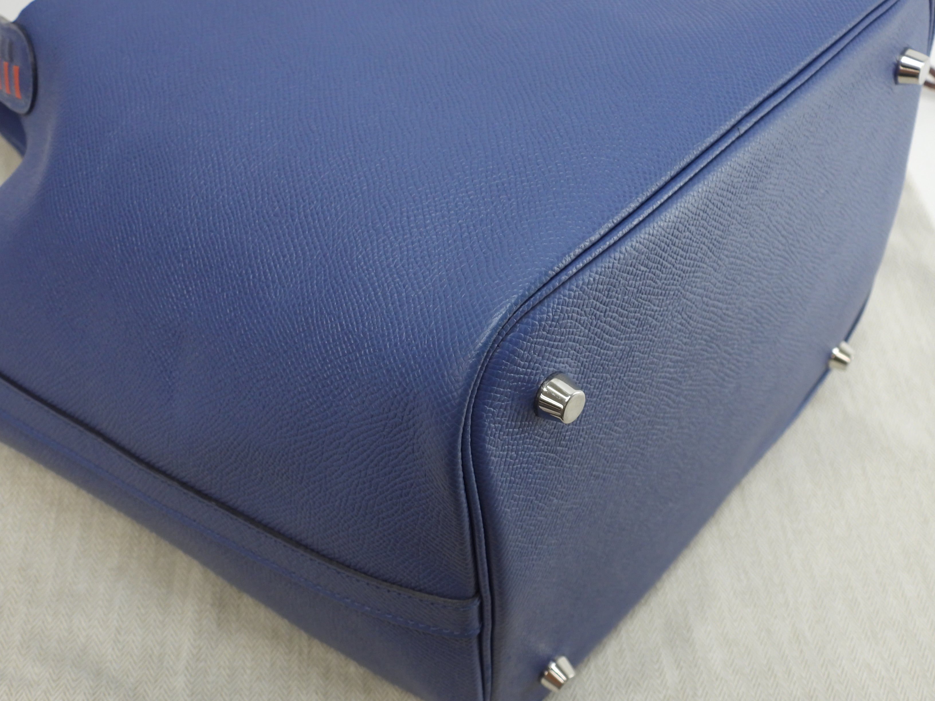Hermes Picotin Lock MM Tressage Epsom blu borsa a mano bella condizione @C 3
