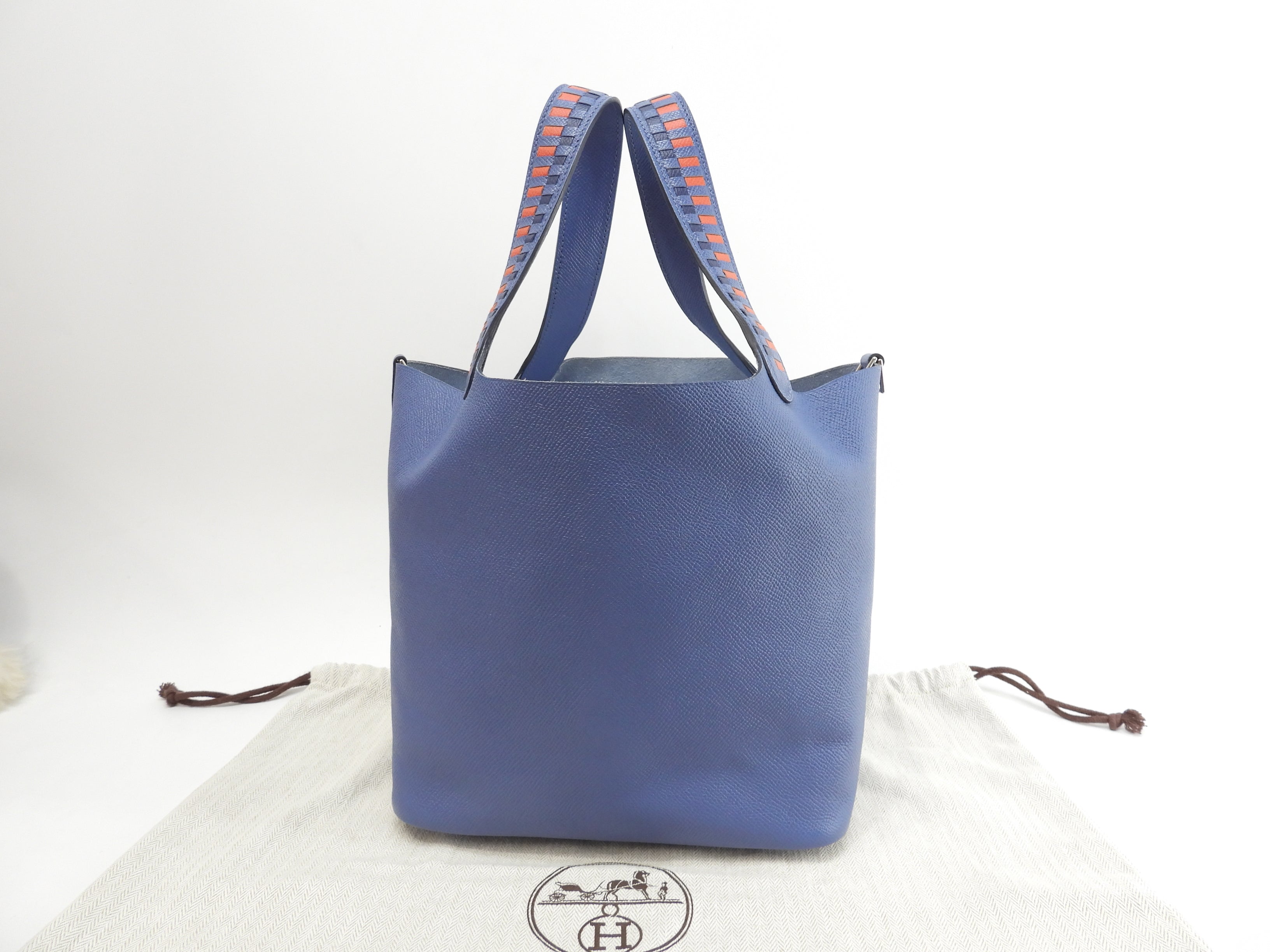 Hermes Picotin Lock MM Tressage Epsom blu borsa a mano bella condizione @C 3