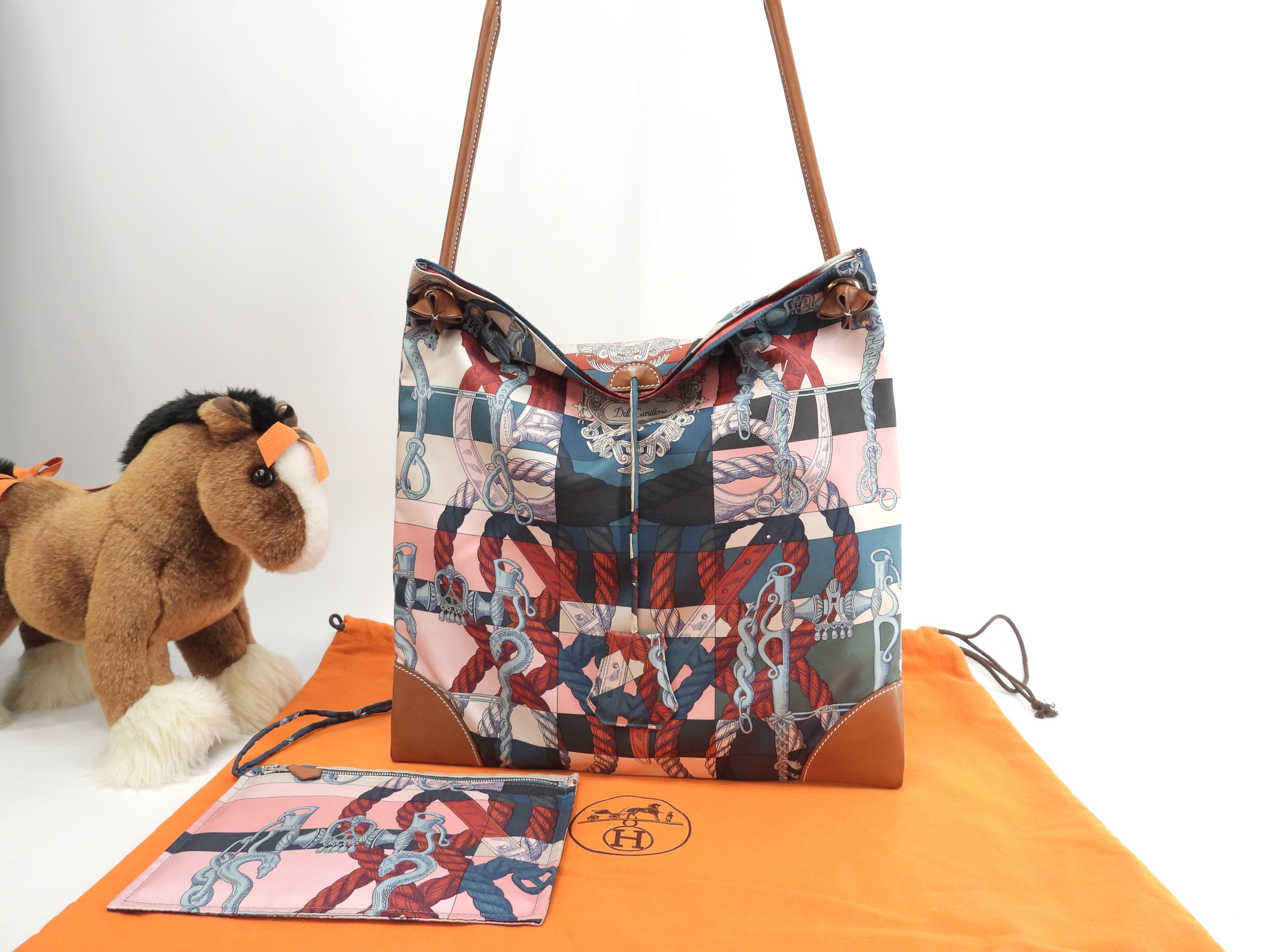 Hermes Silkycity PM Seta/Pelle Marrone Rosa Borsa a Spalla Ottime Condizioni@T 2