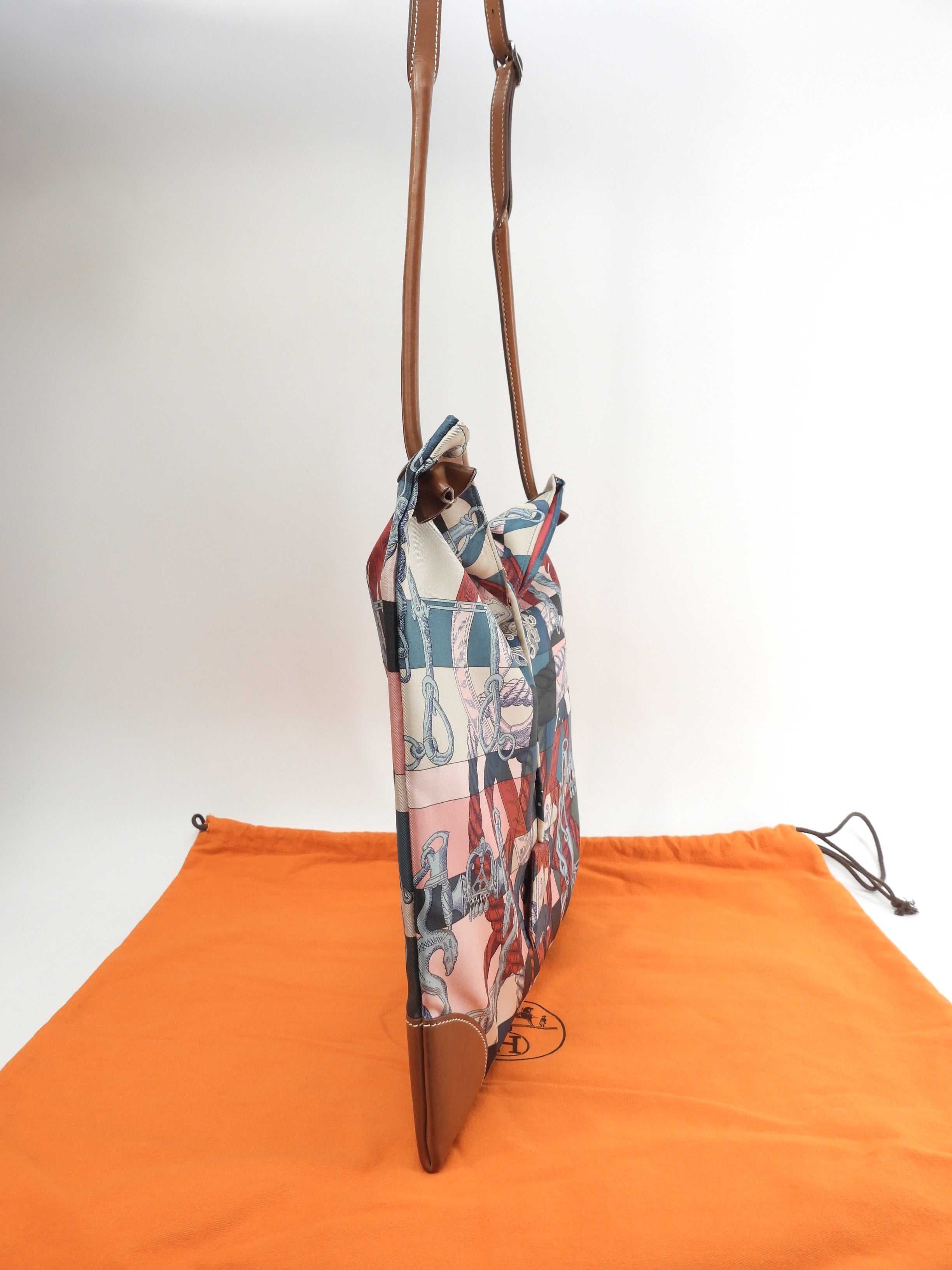 Hermes Silkycity PM Seta/Pelle Marrone Rosa Borsa a Spalla Ottime Condizioni@T 2
