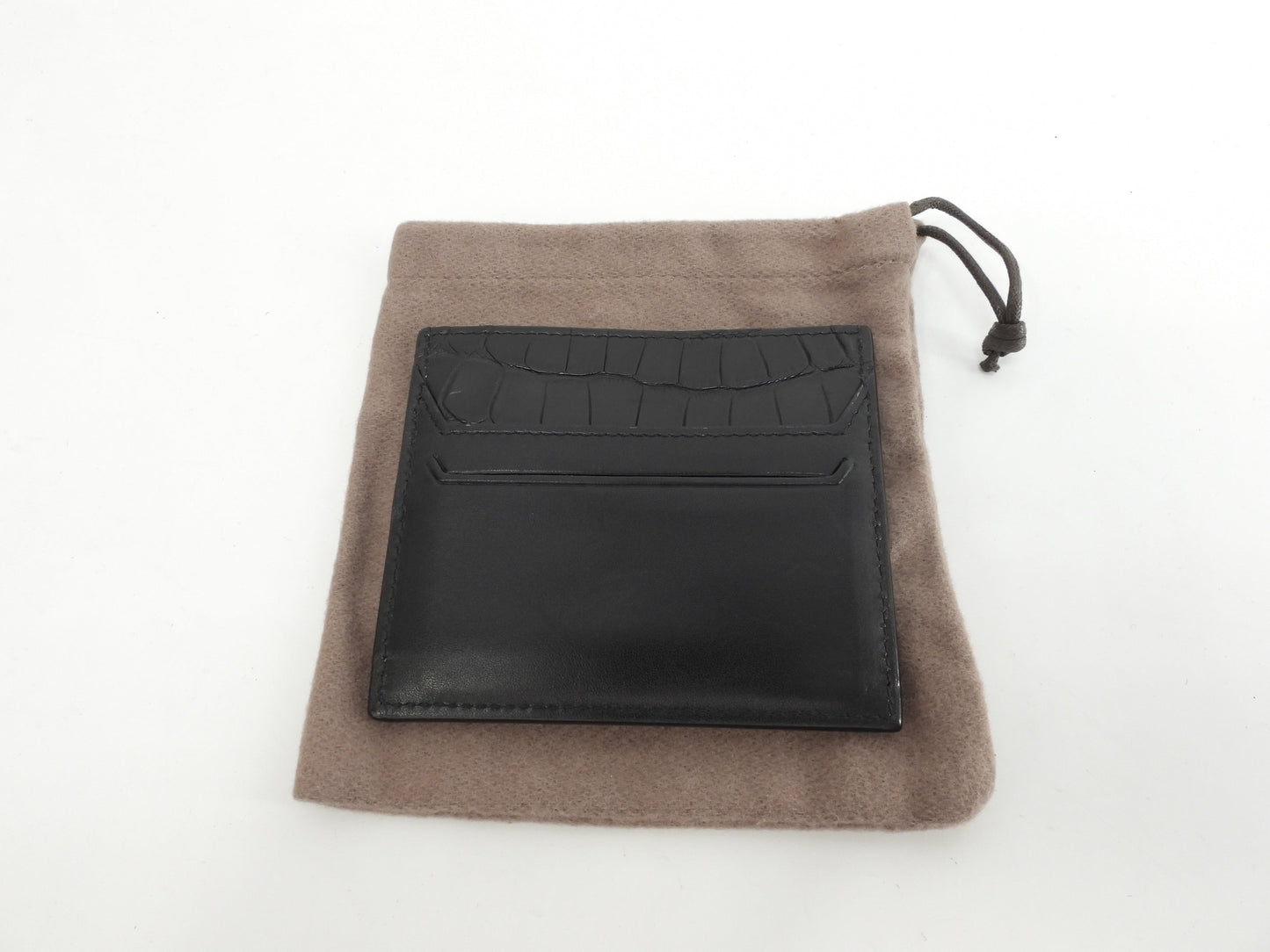 Bottega Veneta Portacarte sottile in pelle di vitello/coccodrillo opaco nero Porta biglietti da visita @P00806519C
