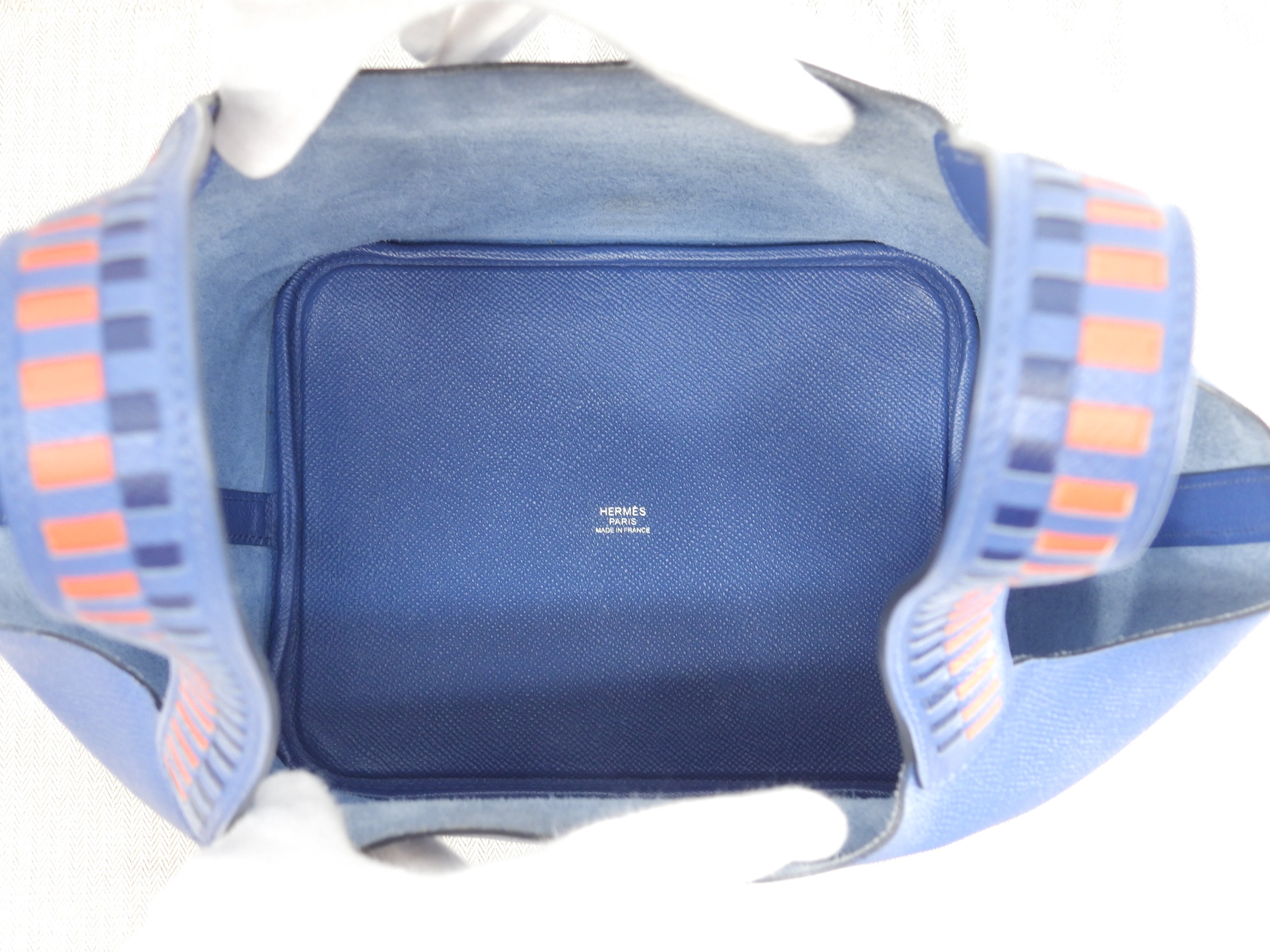 Hermes Picotin Lock MM Tressage Epsom blu borsa a mano bella condizione @C 3