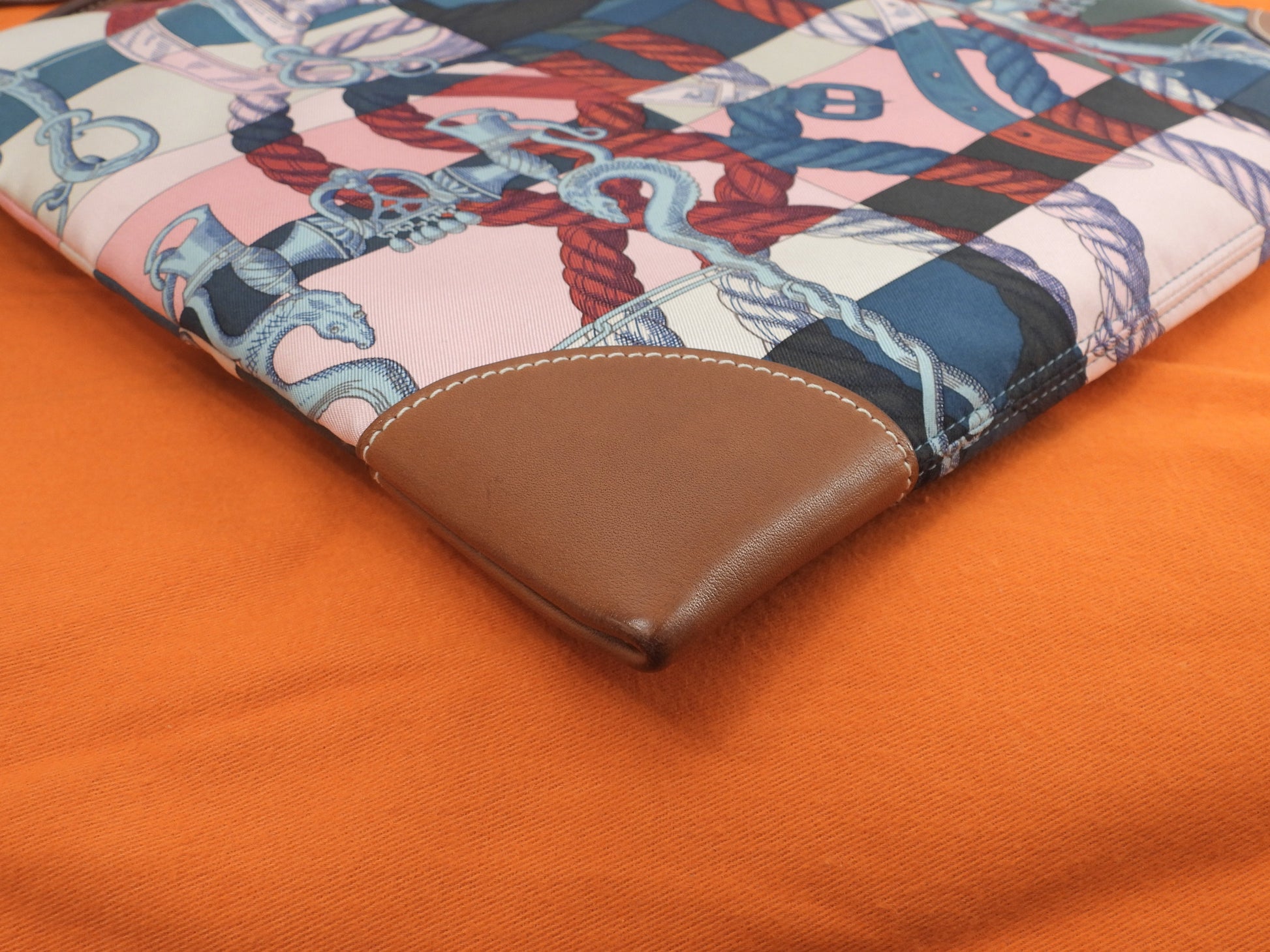 エルメス シルキーシティPM シルク/ピンク系 レザー茶 ショルダーバッグ 美品@T 2