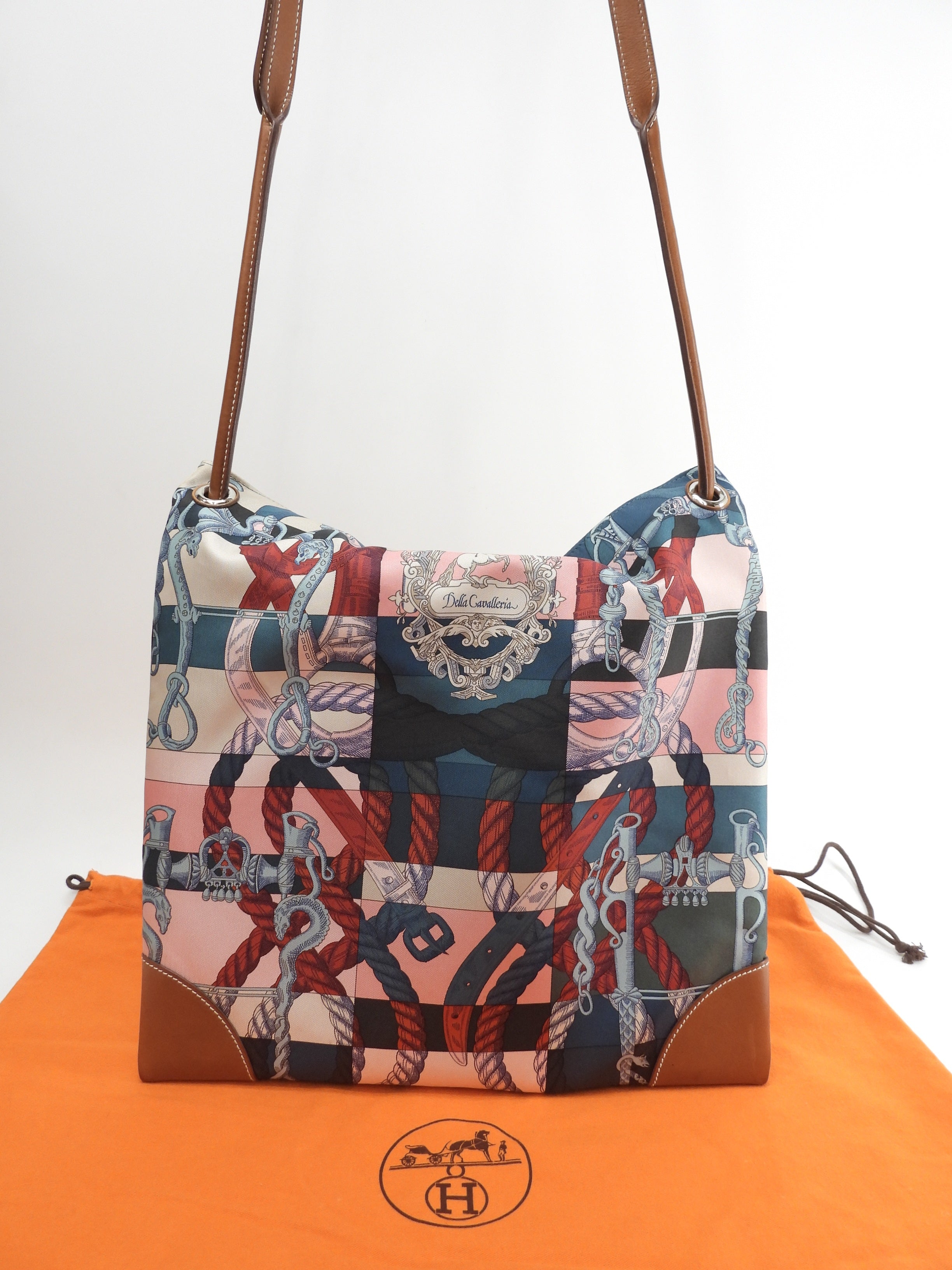 Hermes Silkycity PM Seta/Pelle Marrone Rosa Borsa a Spalla Ottime Condizioni@T 2