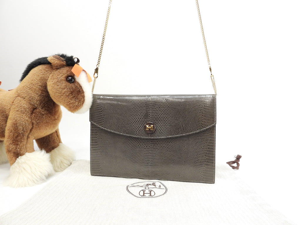 Hermès Pochette Rio in lucertola grigia, borsa a tracolla vintage, rarissima @〇S