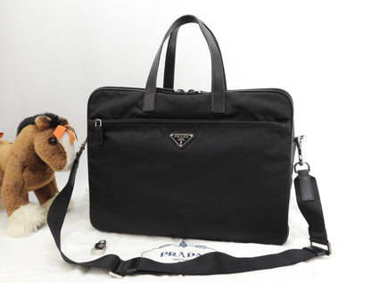 Borsello Prada grande in pelle Saffiano/nylon nero con portadocumenti con cerniera@165 3