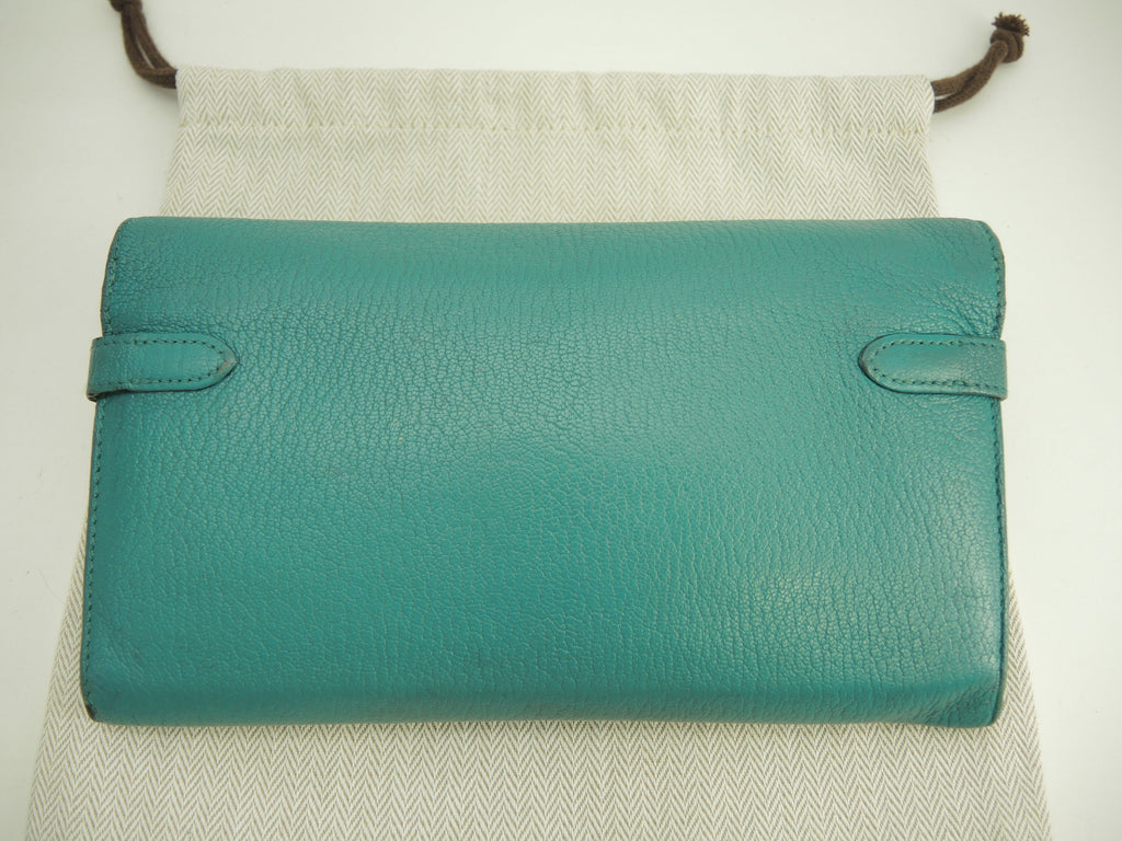 Hermès Portafoglio lungo Kelly, pelle di capra Chèvre, Blue Paon, portafoglio bi-fold, hardware in argento @X