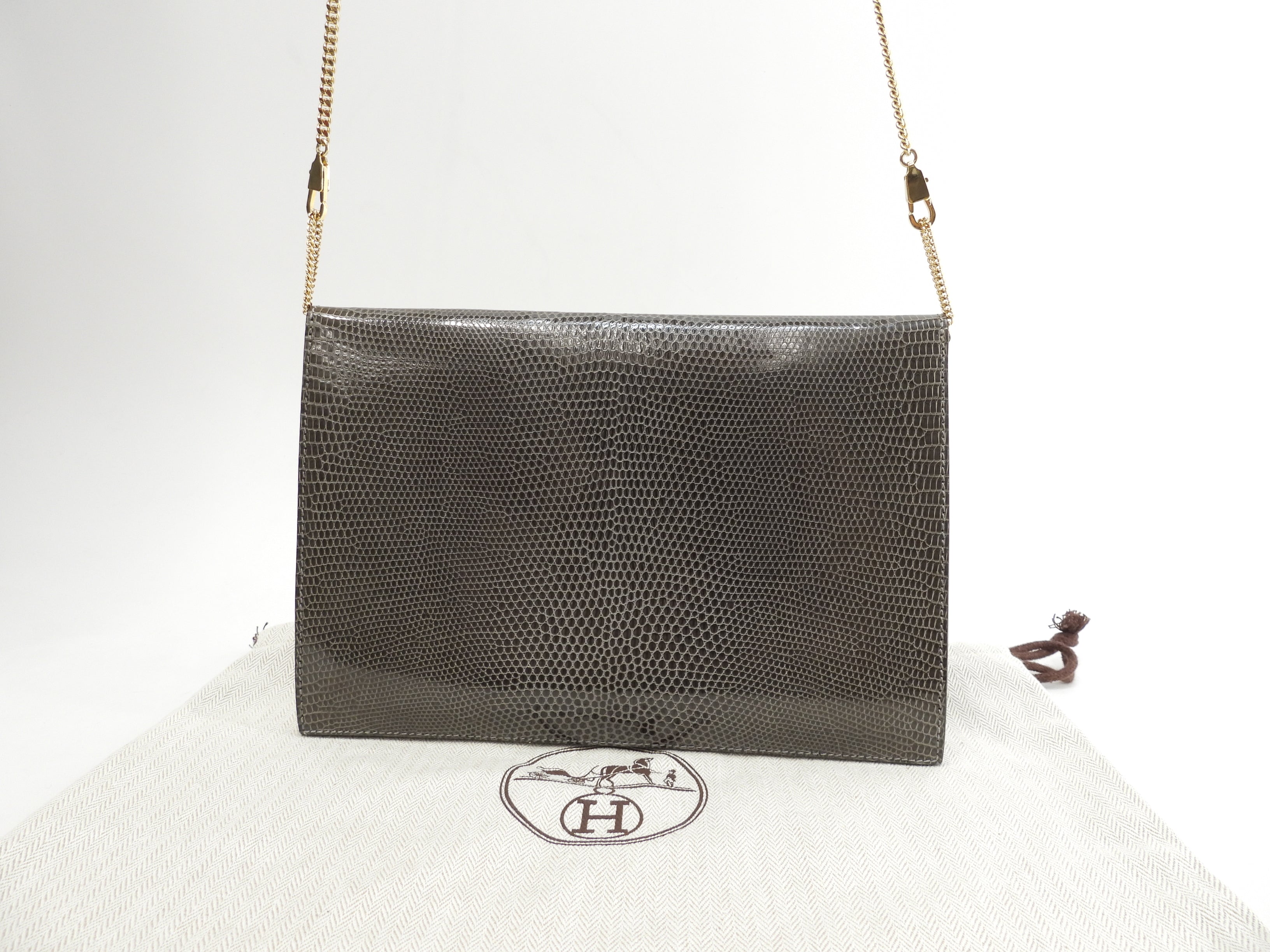 Hermès Pochette Rio in lucertola grigia, borsa a tracolla vintage, rarissima @〇S
