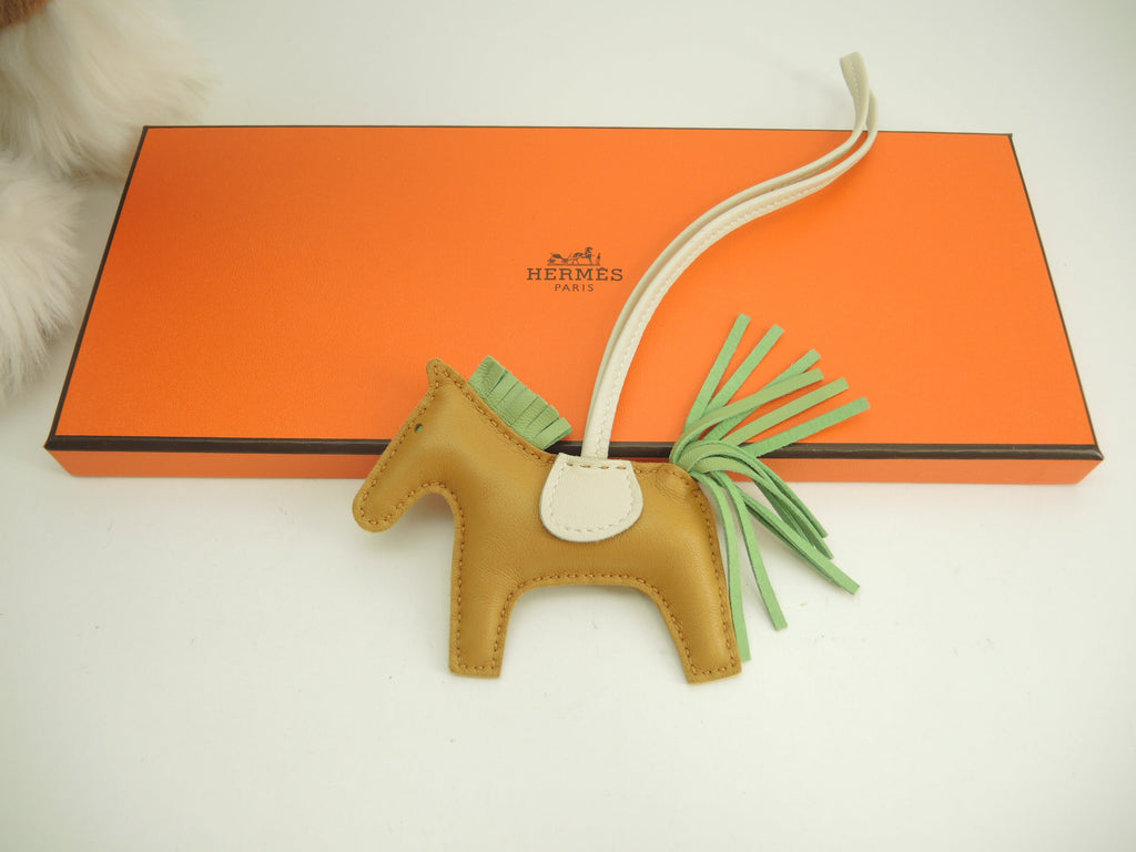 Hermès Rodeo PM Agneau Milo Craie/Sesamo/Vert Criquet Ciondolo per borsa Nuovo@Y 5