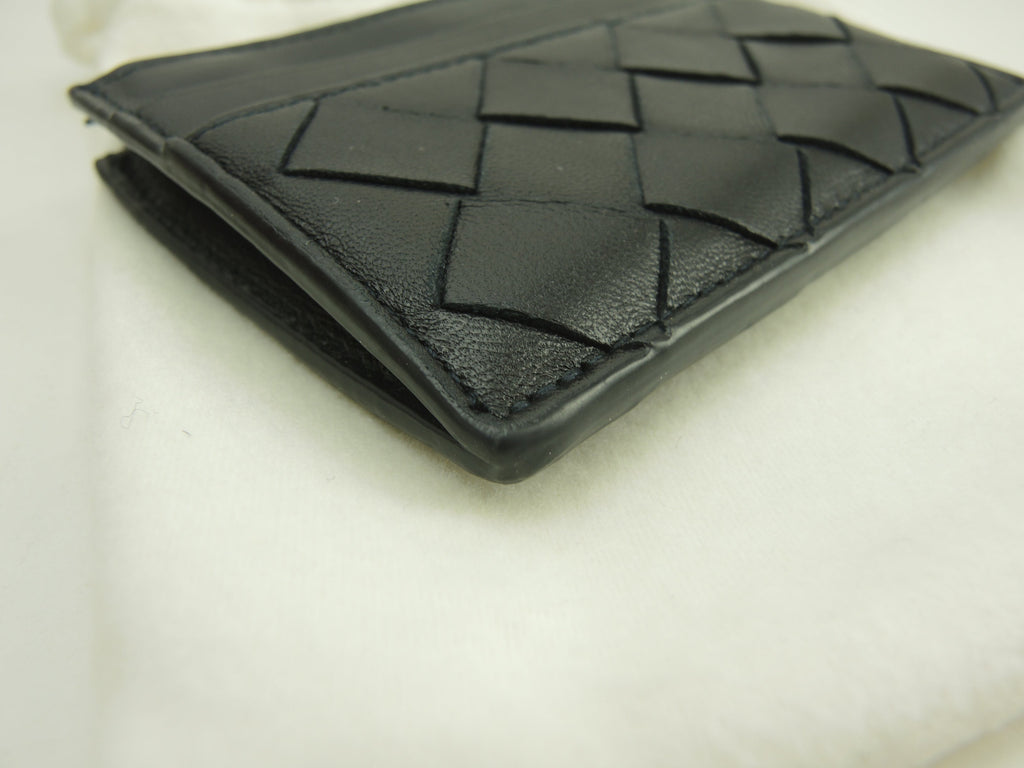 Bottega Veneta Portamonete in pelle nera con motivo Intrecciato interno e tasche per carte @S02088900O