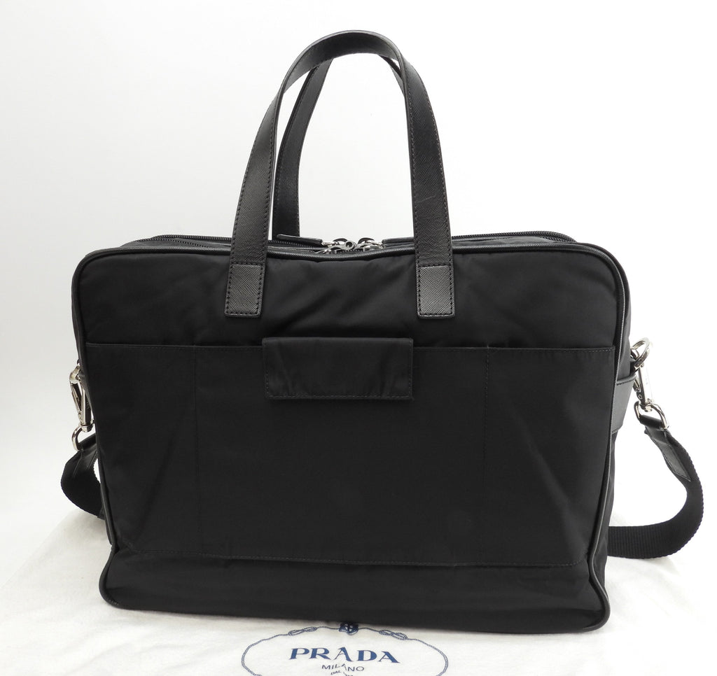Borsello Prada grande in pelle Saffiano/nylon nero con portadocumenti con cerniera@165 3