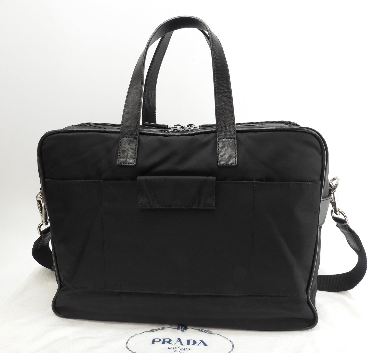 Borsello Prada grande in pelle Saffiano/nylon nero con portadocumenti con cerniera@165 3