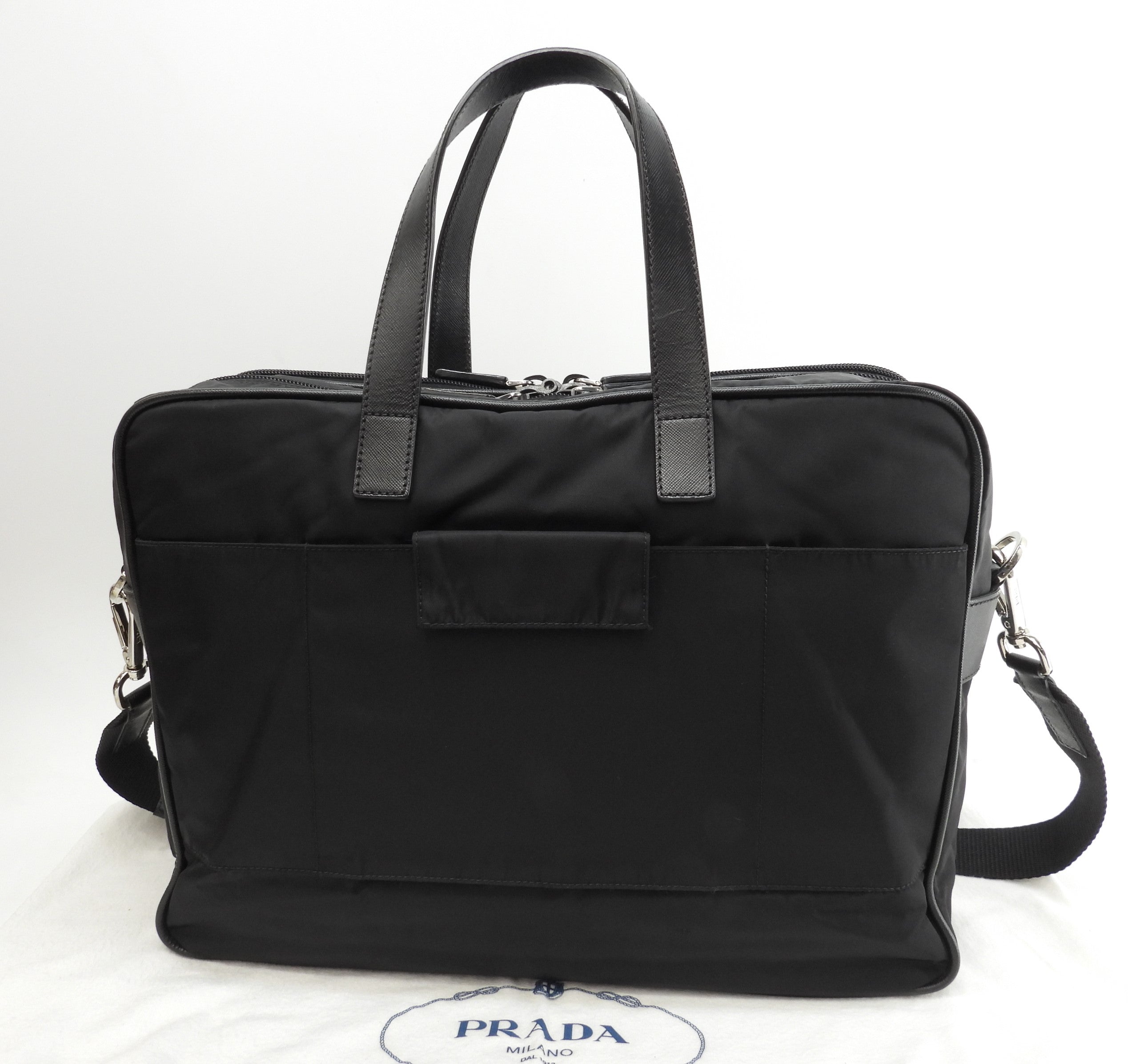 Borsello Prada grande in pelle Saffiano/nylon nero con portadocumenti con cerniera@165 3