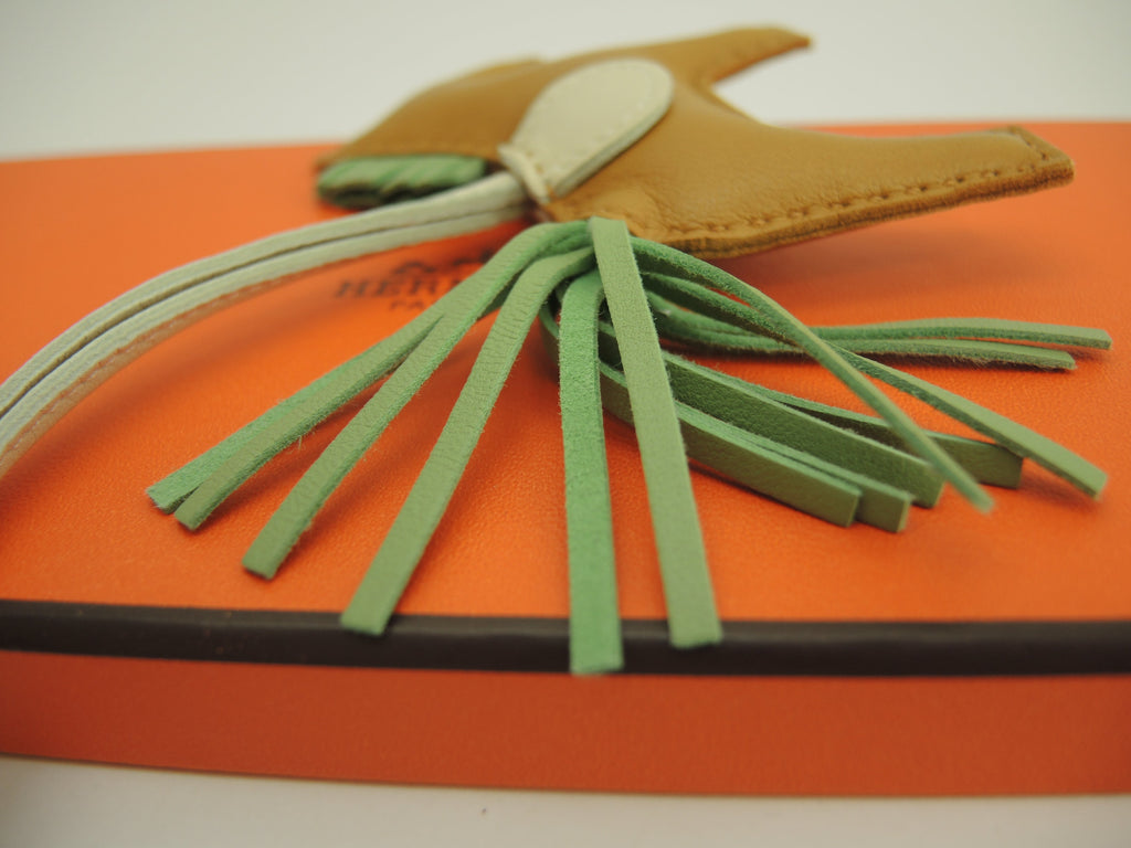 Hermès Rodeo PM Agneau Milo Craie/Sesamo/Vert Criquet Ciondolo per borsa Nuovo@Y 5