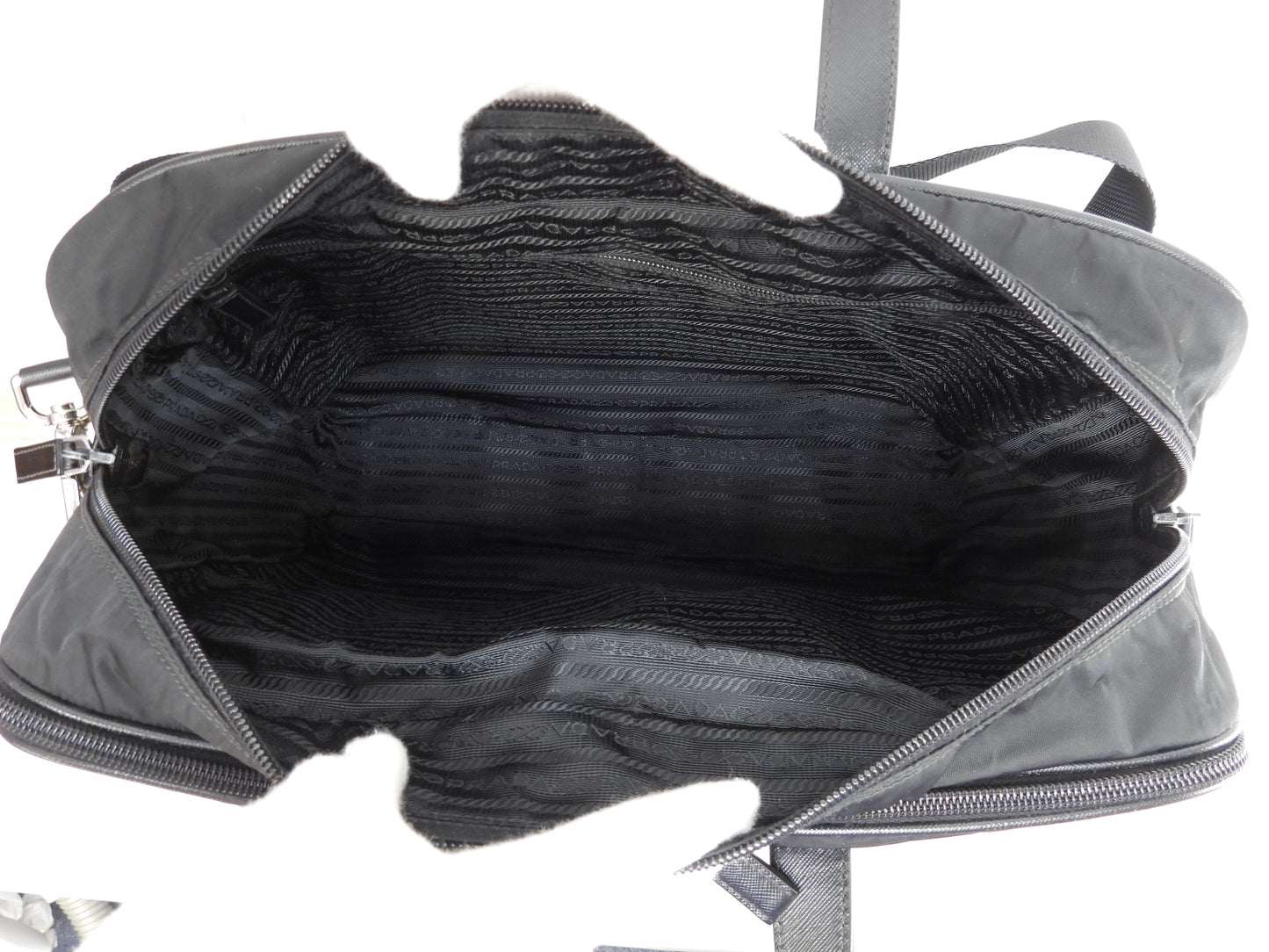 Borsello Prada grande in pelle Saffiano/nylon nero con portadocumenti con cerniera@165 3