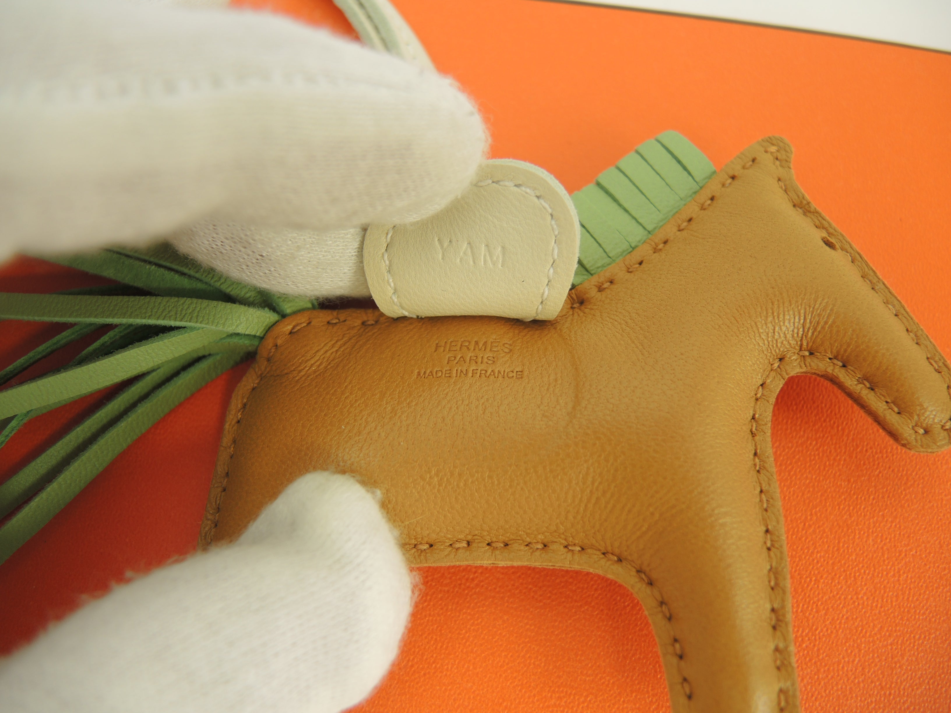 Hermès Rodeo PM Agneau Milo Craie/Sesamo/Vert Criquet Ciondolo per borsa Nuovo@Y 5