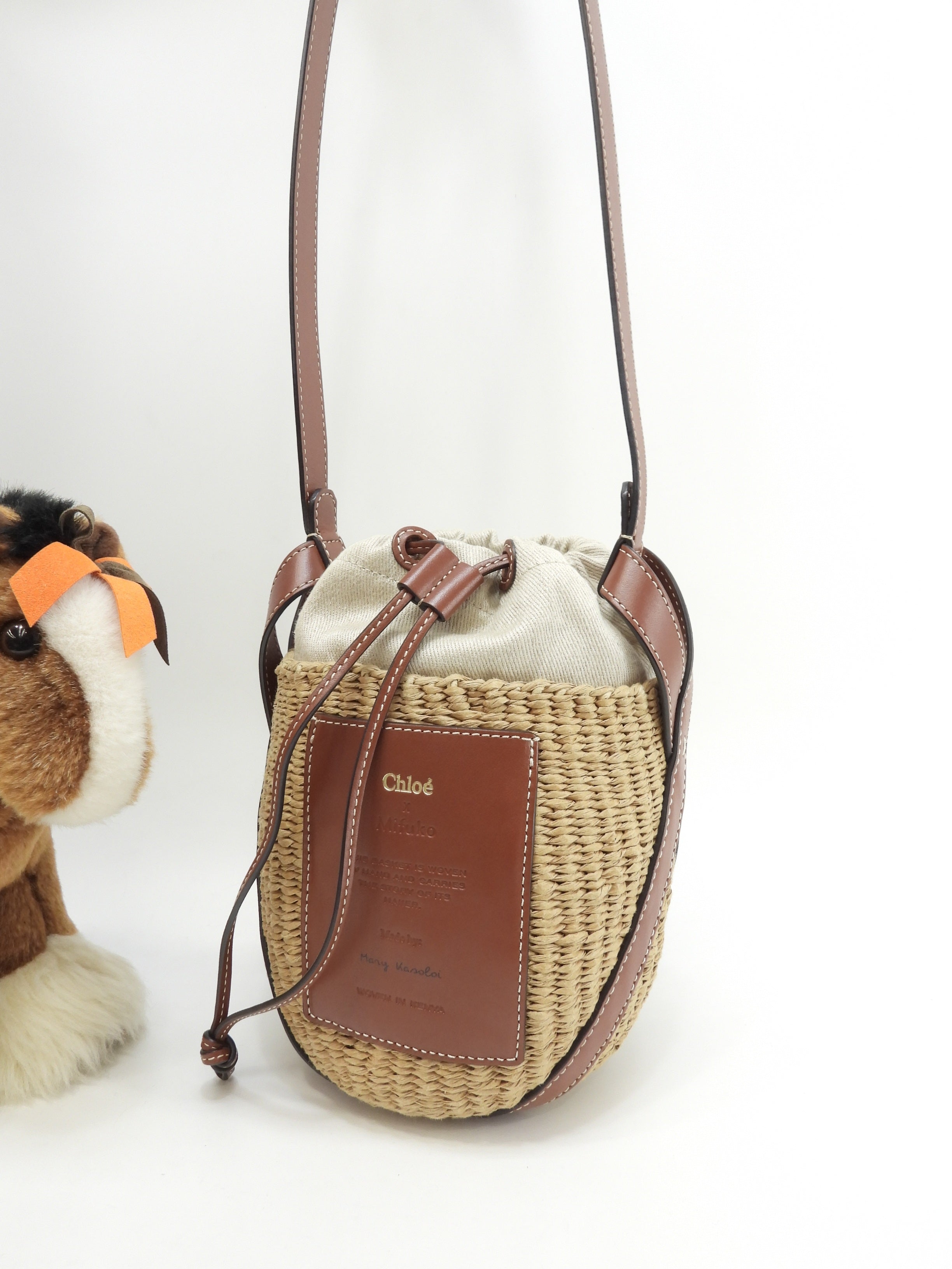 Chloe x Mifuko borsa a tracolla rafia pelle marrone borsa a cesto edizione limitata pari al nuovo@ 3
