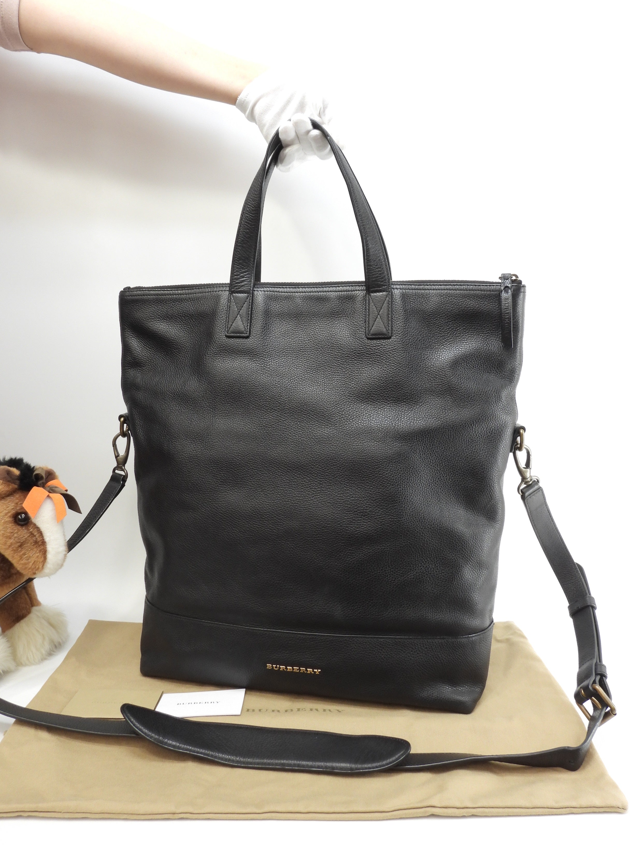 Burberry tote bag da uomo in pelle nera, con tracolla, ottimo stato @ 8