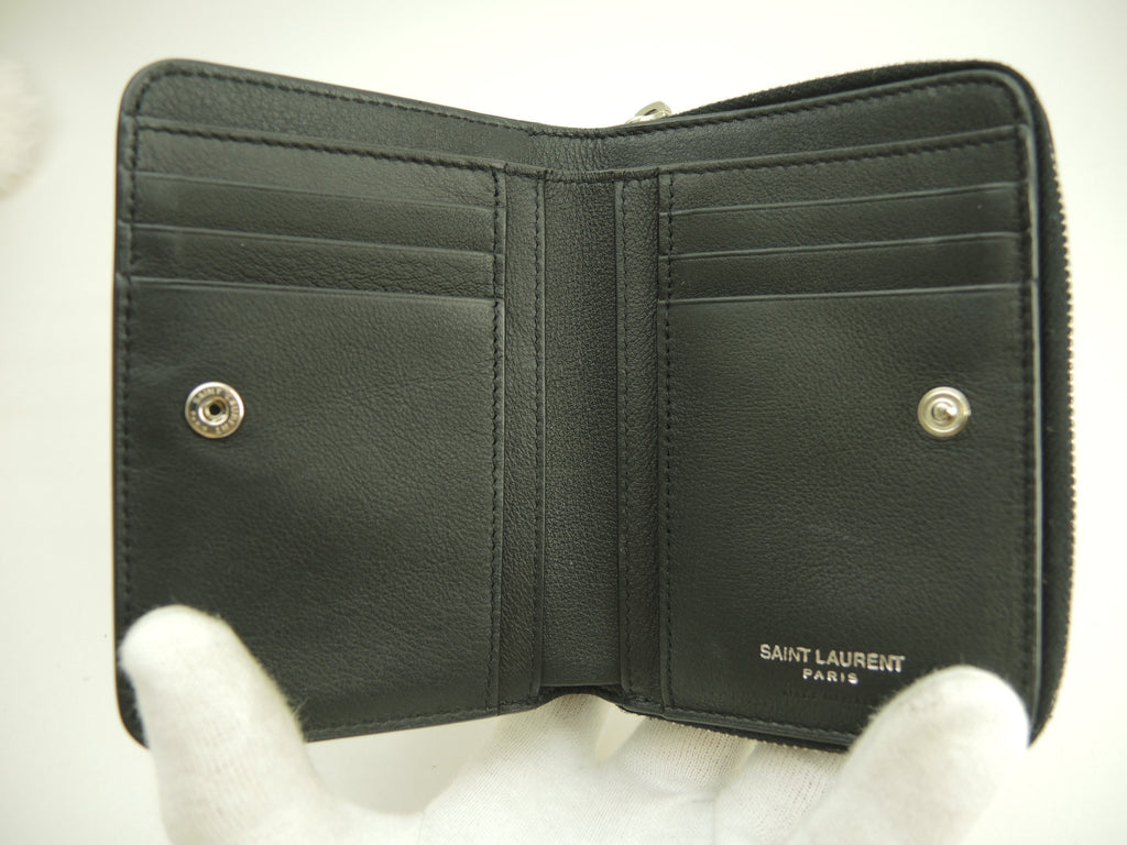 サンローラン スモールジップウォレット YSL レザー黒 コンパクト財布 美品@ 85