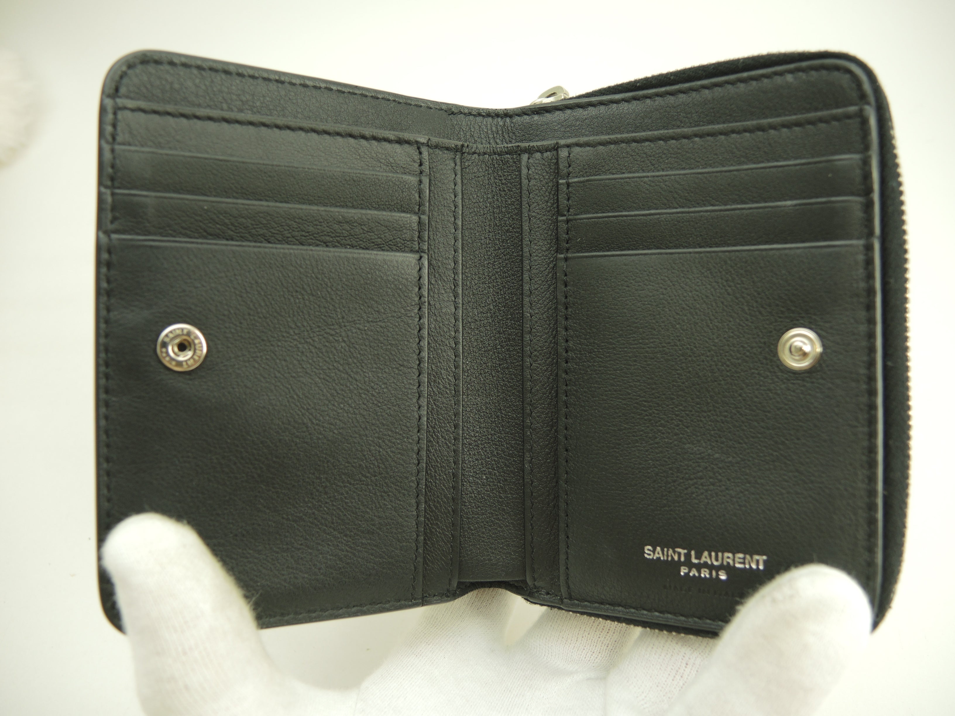 サンローラン スモールジップウォレット YSL レザー黒 コンパクト財布 美品@ 85