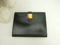 Hermès Portafoglio pieghevole in pelle di vitello Box nera con lucchetto dorato, portafoglio compatto @〇Y