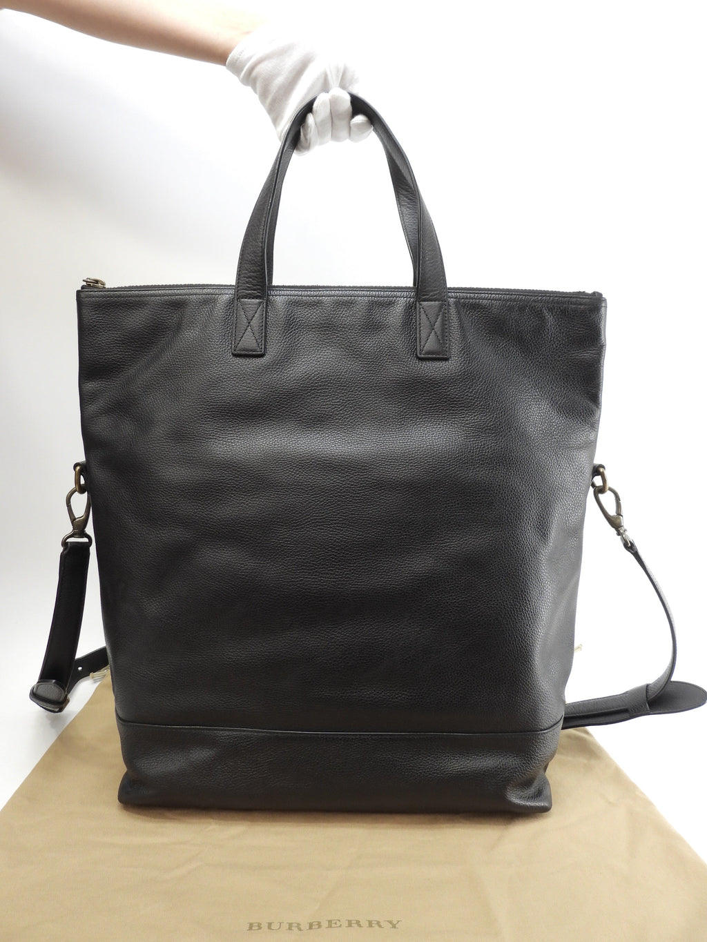 Burberry tote bag da uomo in pelle nera, con tracolla, ottimo stato @ 8