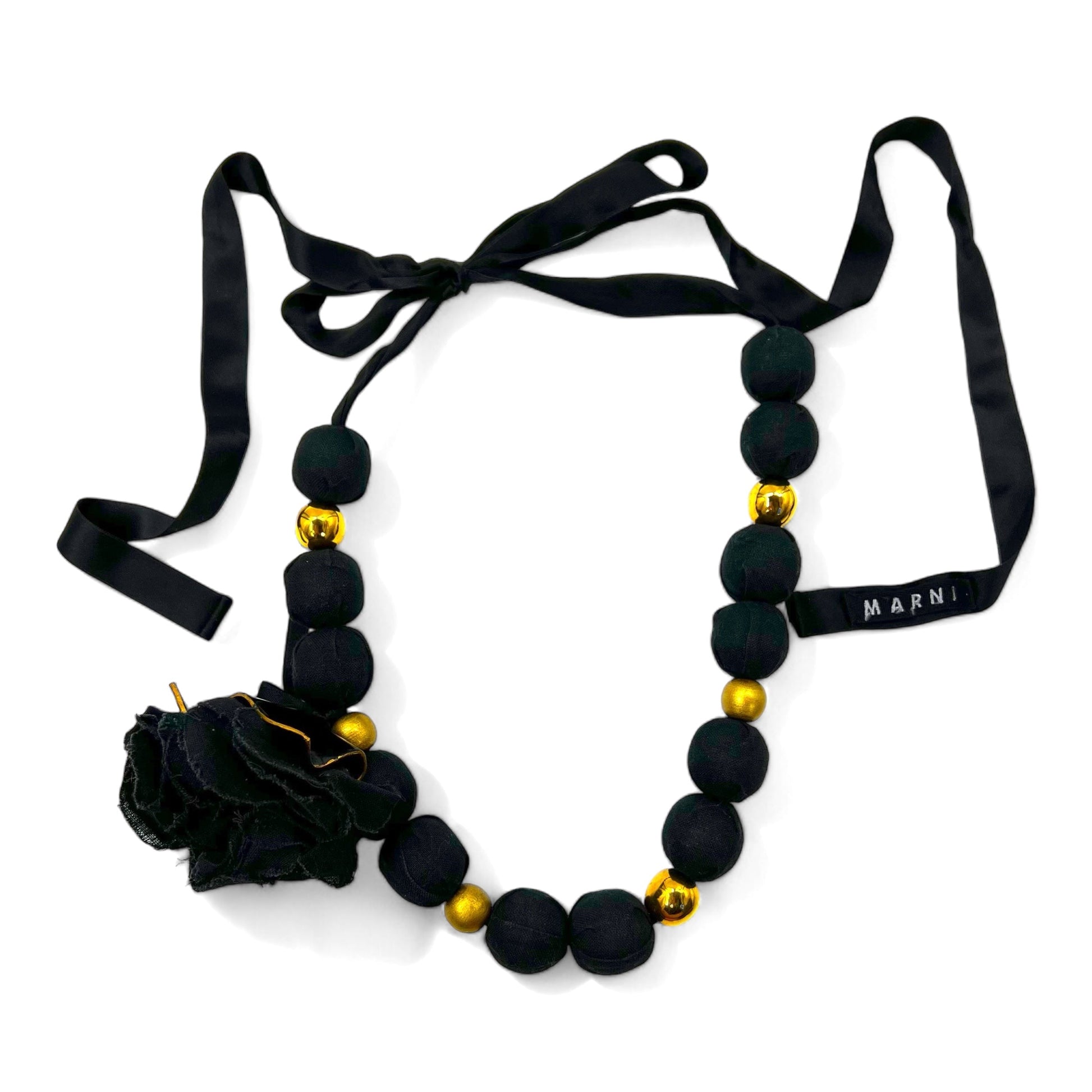 MARNI Collana Girocollo a Fiocco con Fiori Nera e Oro