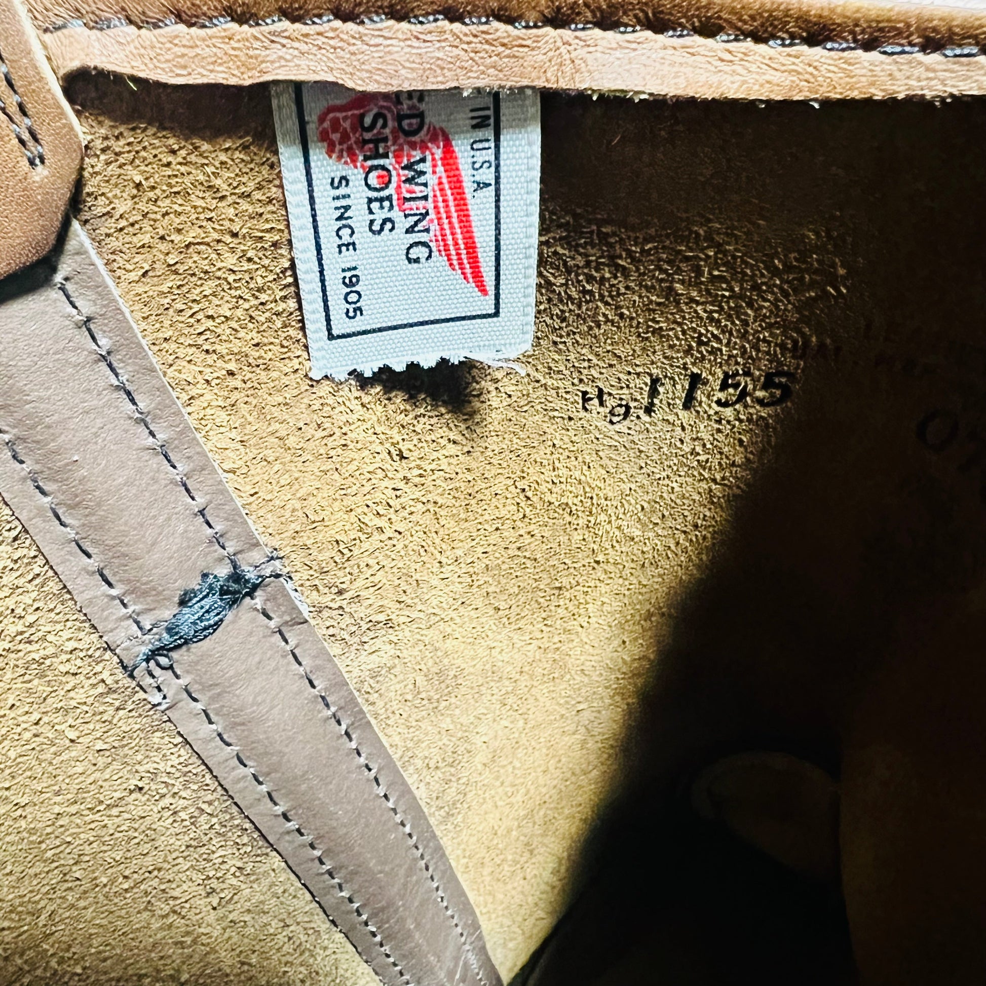 REDWING 89 USA made 80s 11 pollici PECOS stivali PeCOS 26.5cm pelle marrone 1155 Print Feather Tag Vertical Feather
