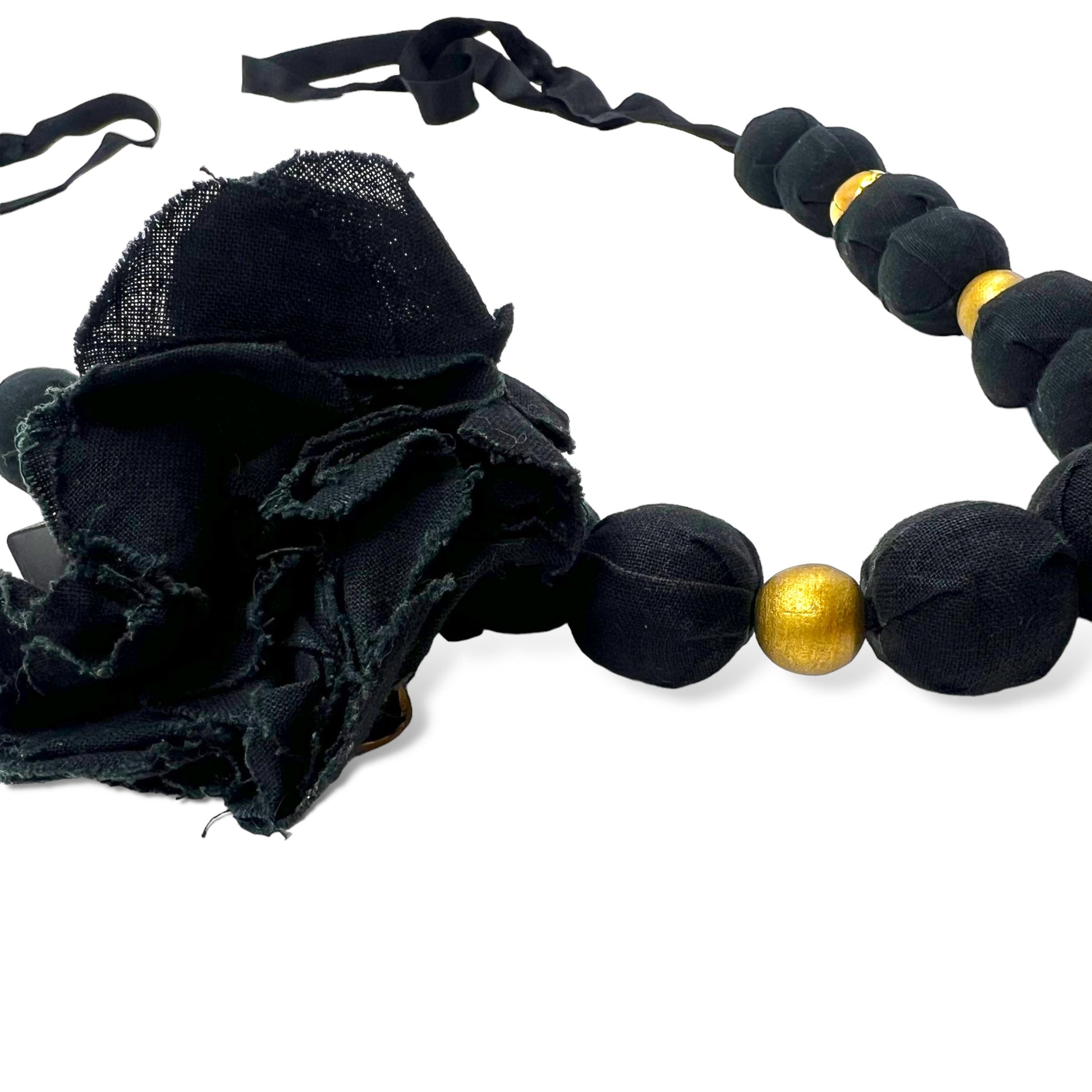 MARNI Collana Girocollo a Fiocco con Fiori Nera e Oro