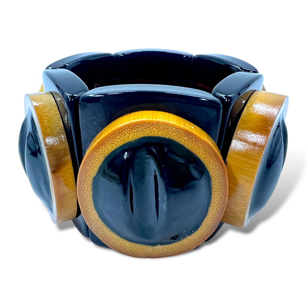 MARNI Bracciale rigido largo in legno di bambù nero