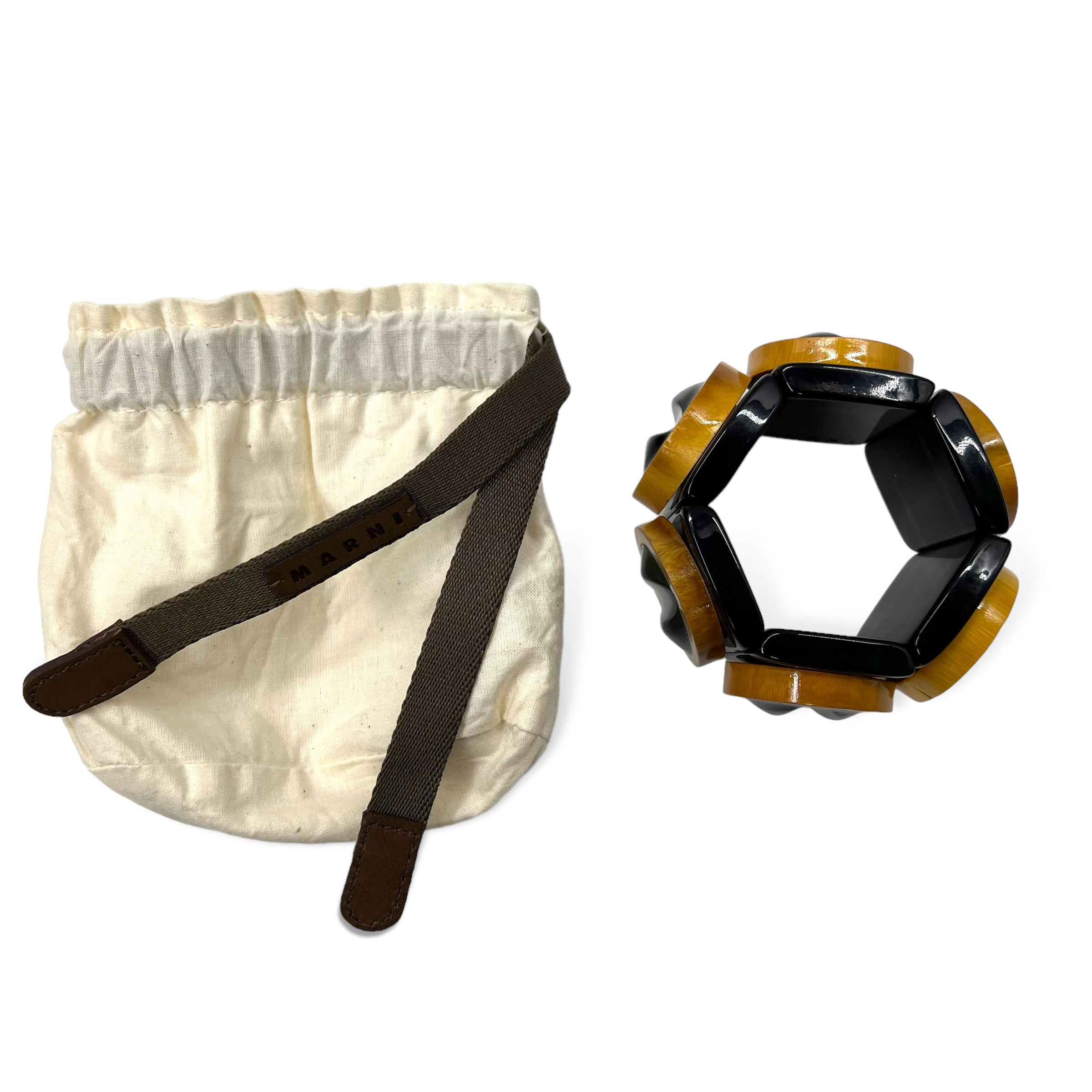 MARNI Bracciale rigido largo in legno di bambù nero